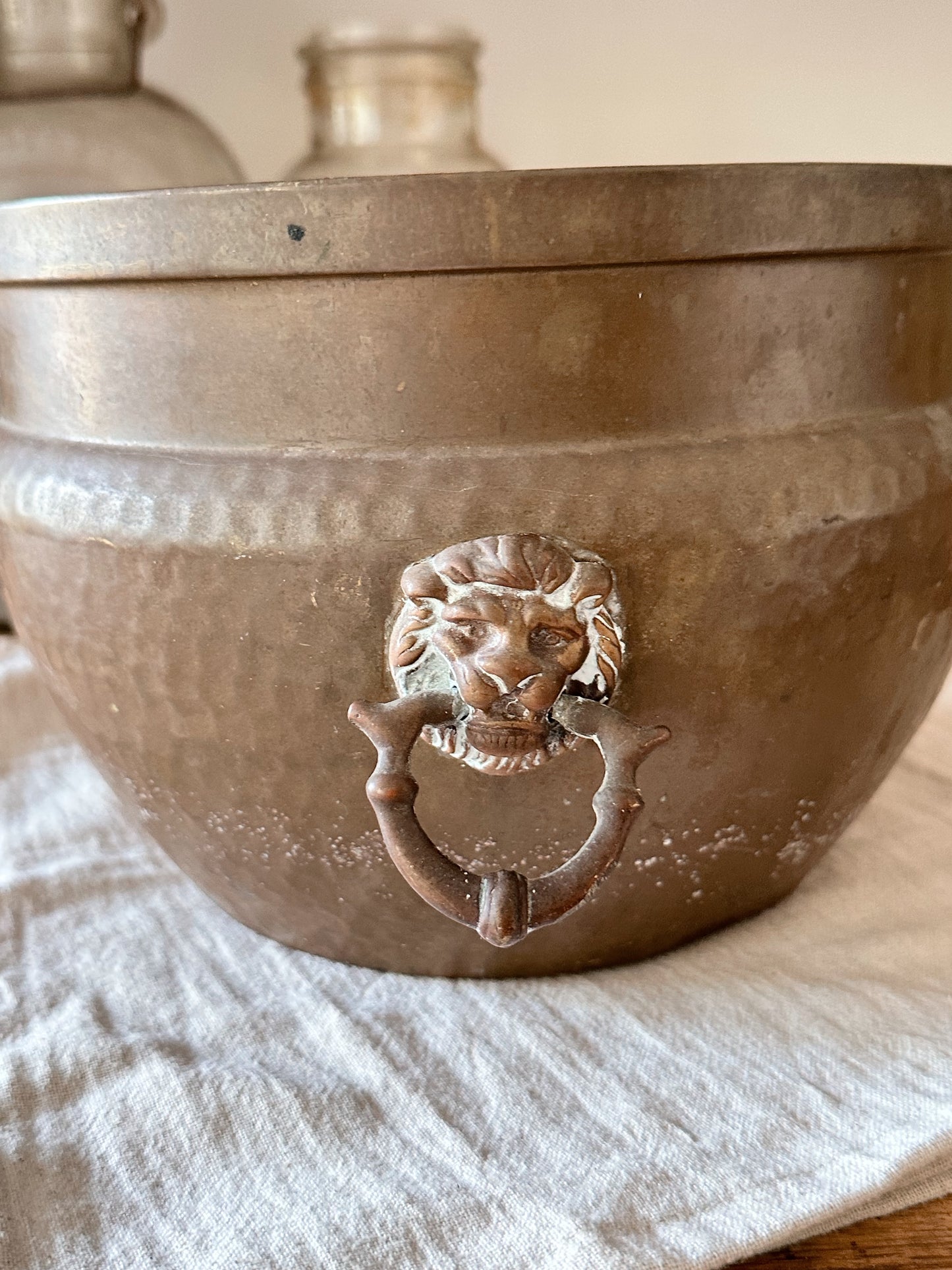 Vintage Hammered Copper Lionhead Planter