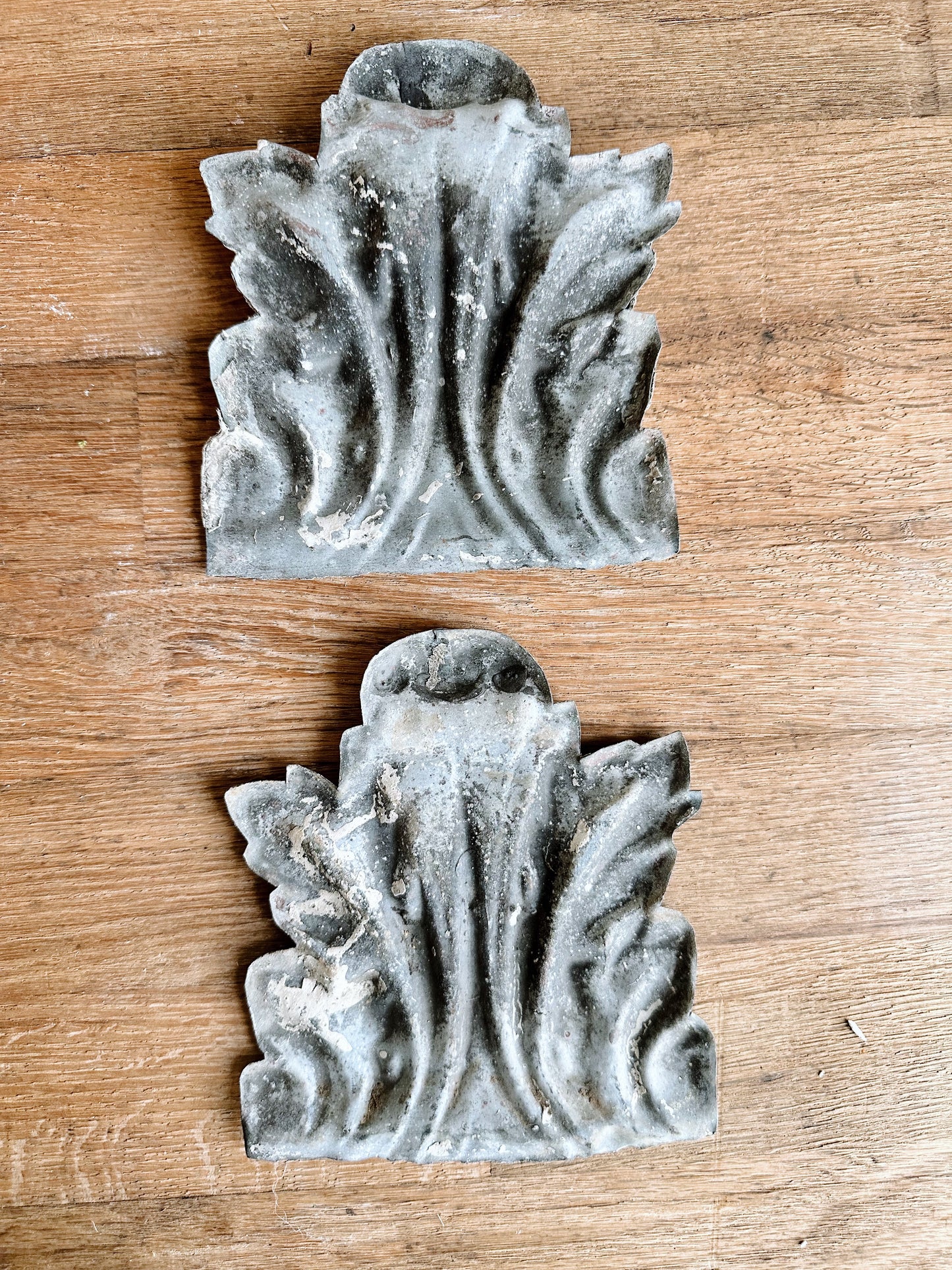 Two Antique Chippy Architectural Tin Pieces