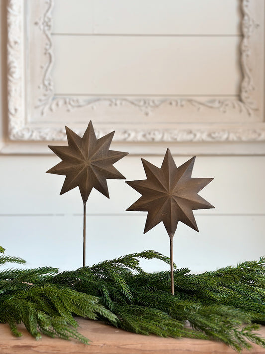 Set of Two Antiqued Brass Star Pedestals