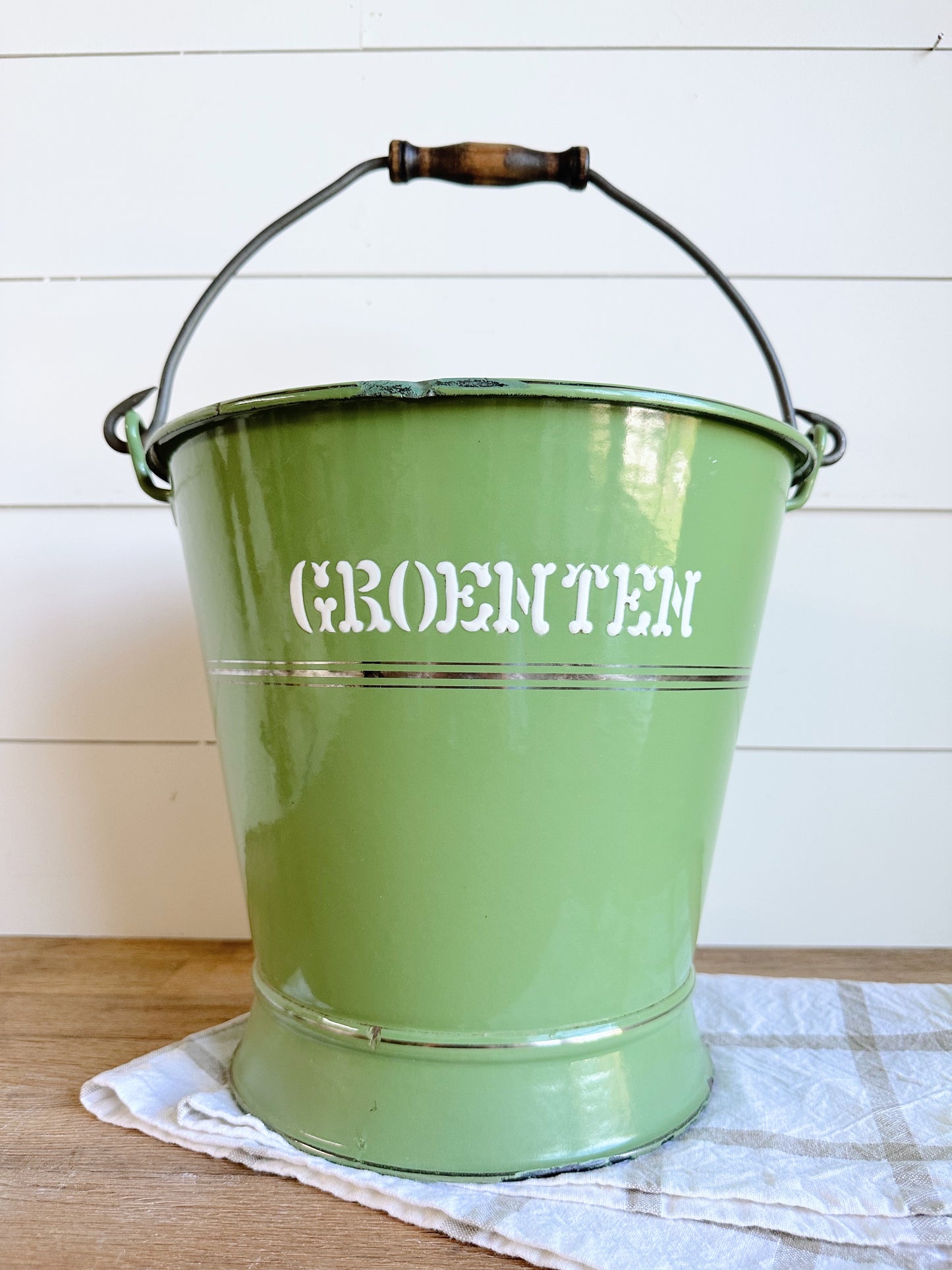 Vintage Dutch Enamelware “Vegetable” Garden Pail