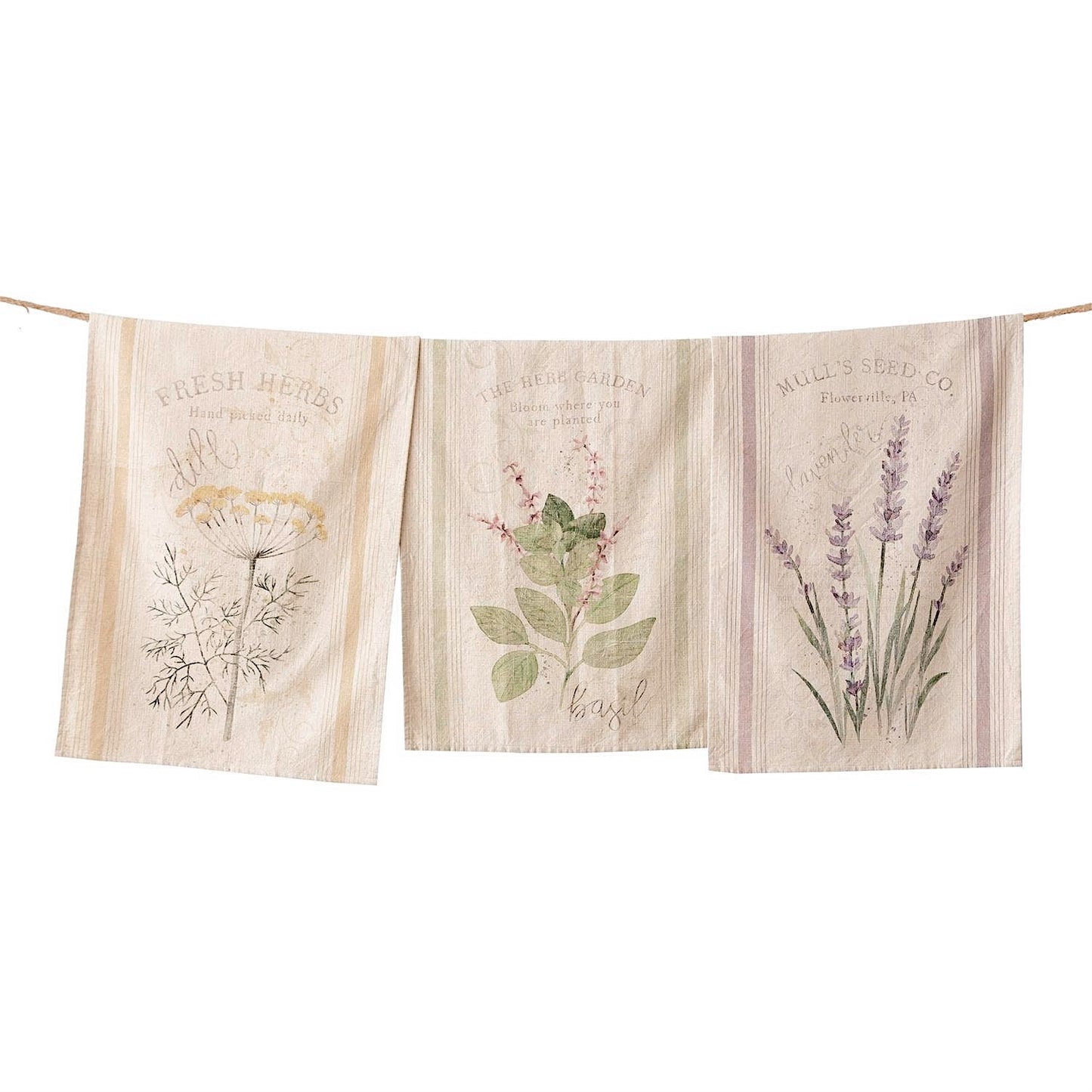 Set of Three Herb Garden Tea Towels