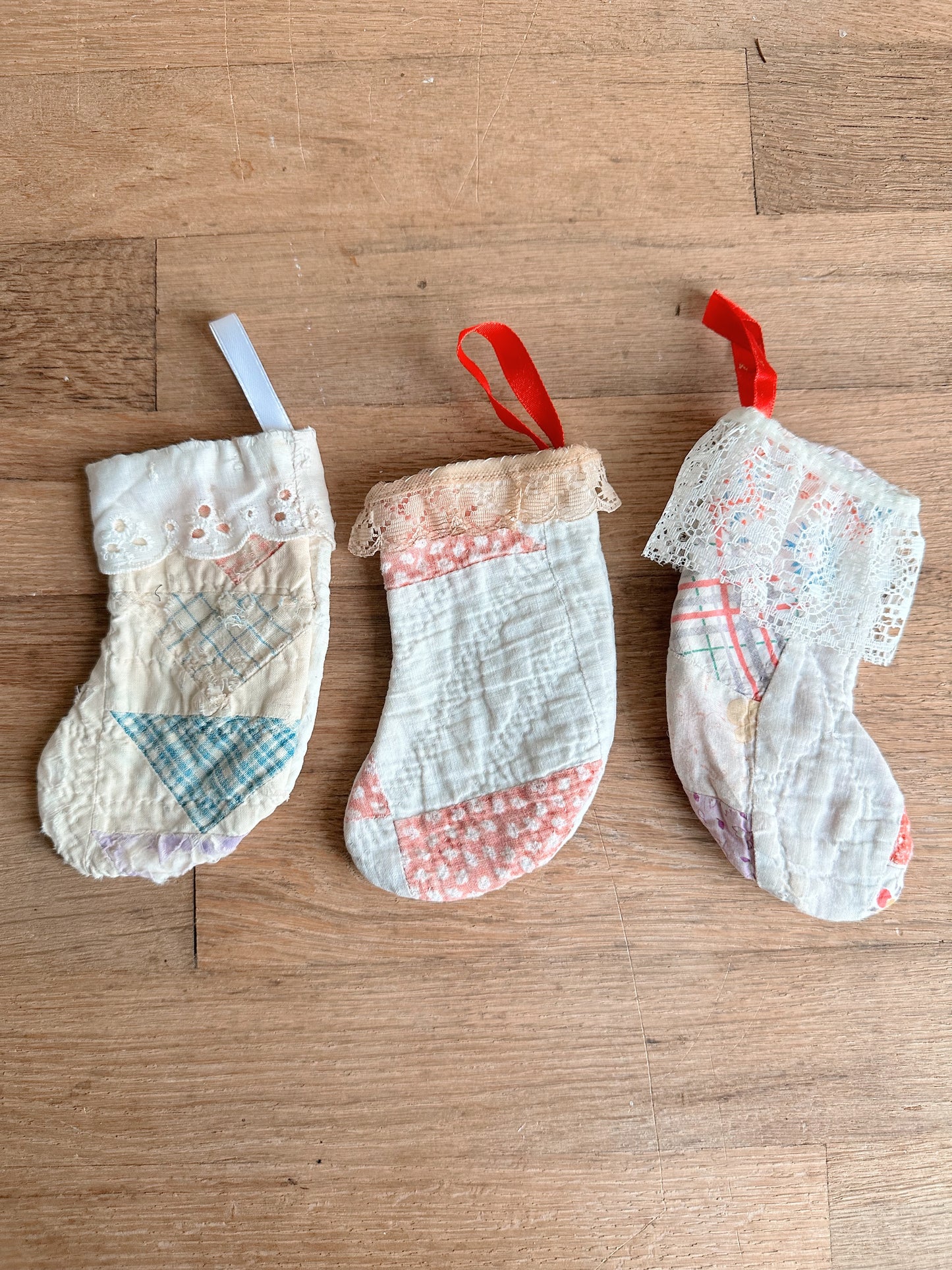 Pair of Petite Vintage Handmade Quilt Stockings