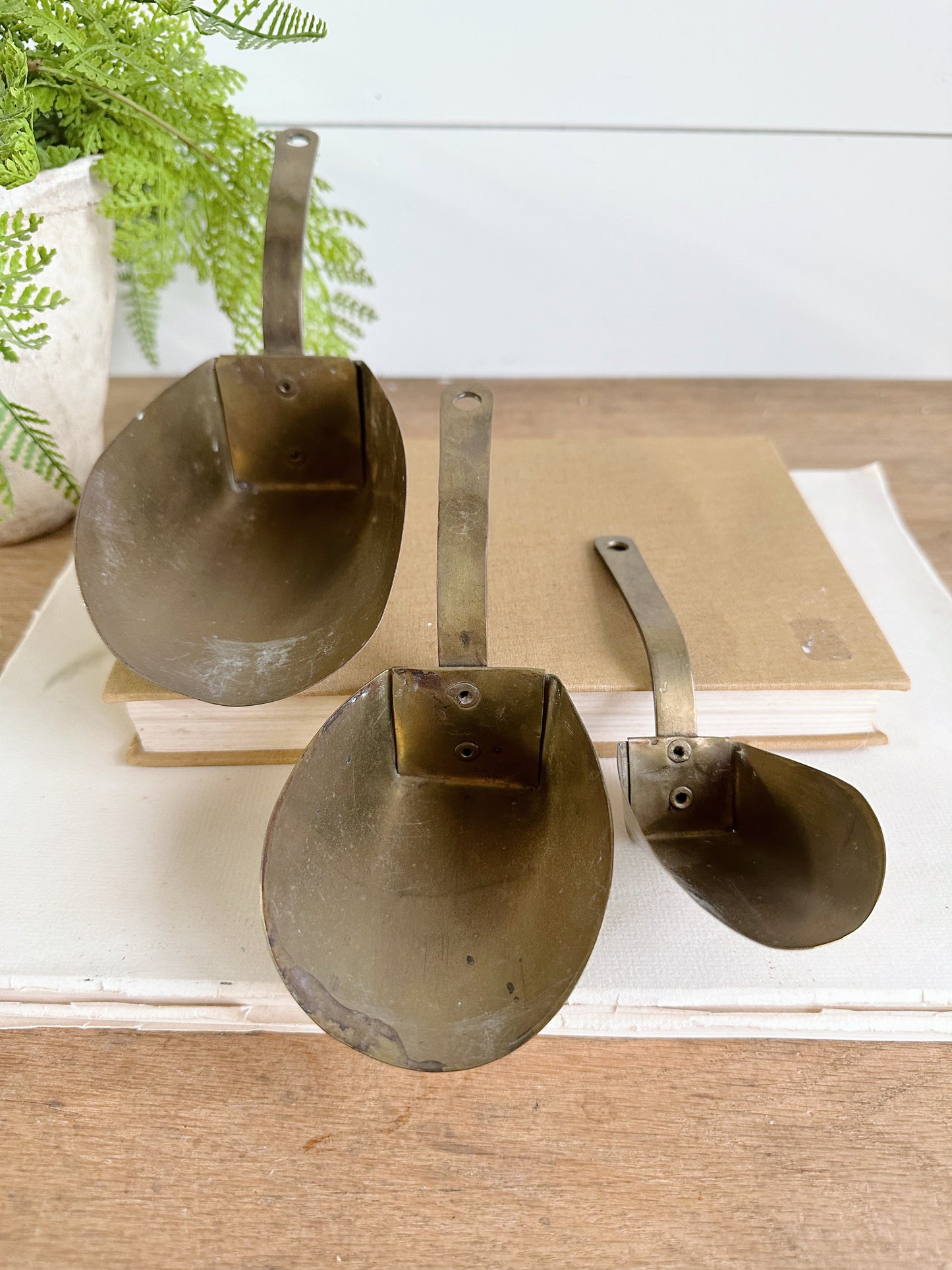 Set of Three Vintage Brass Scoops