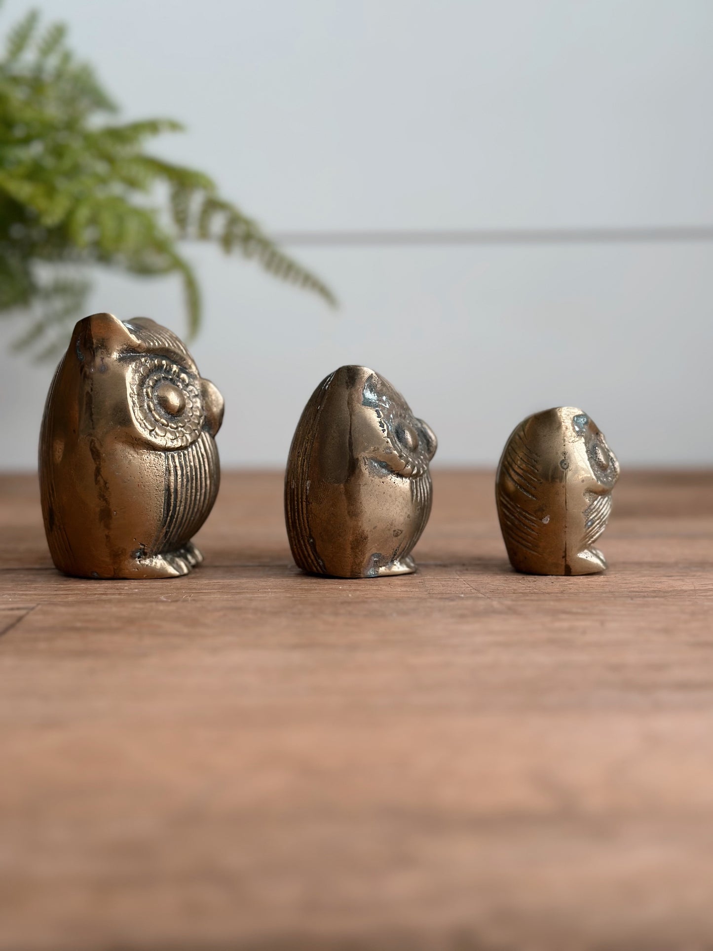 Trio of Vintage Brass Owls