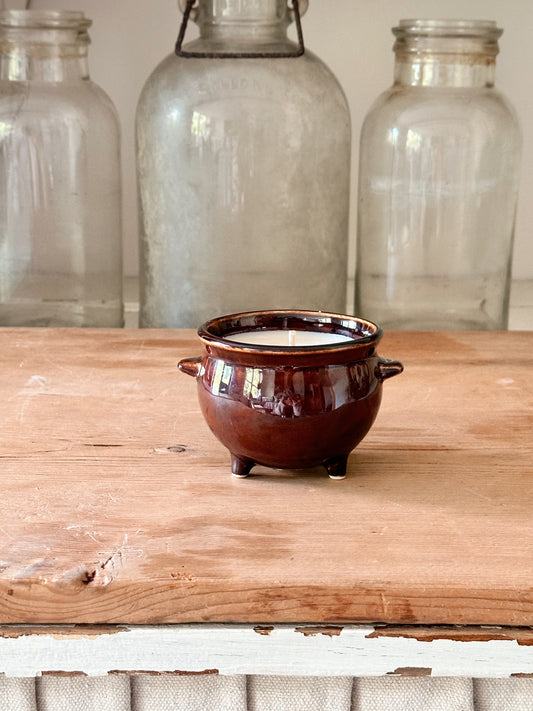 Pumpkin Chai Candle in a Petite Pottery Cauldron