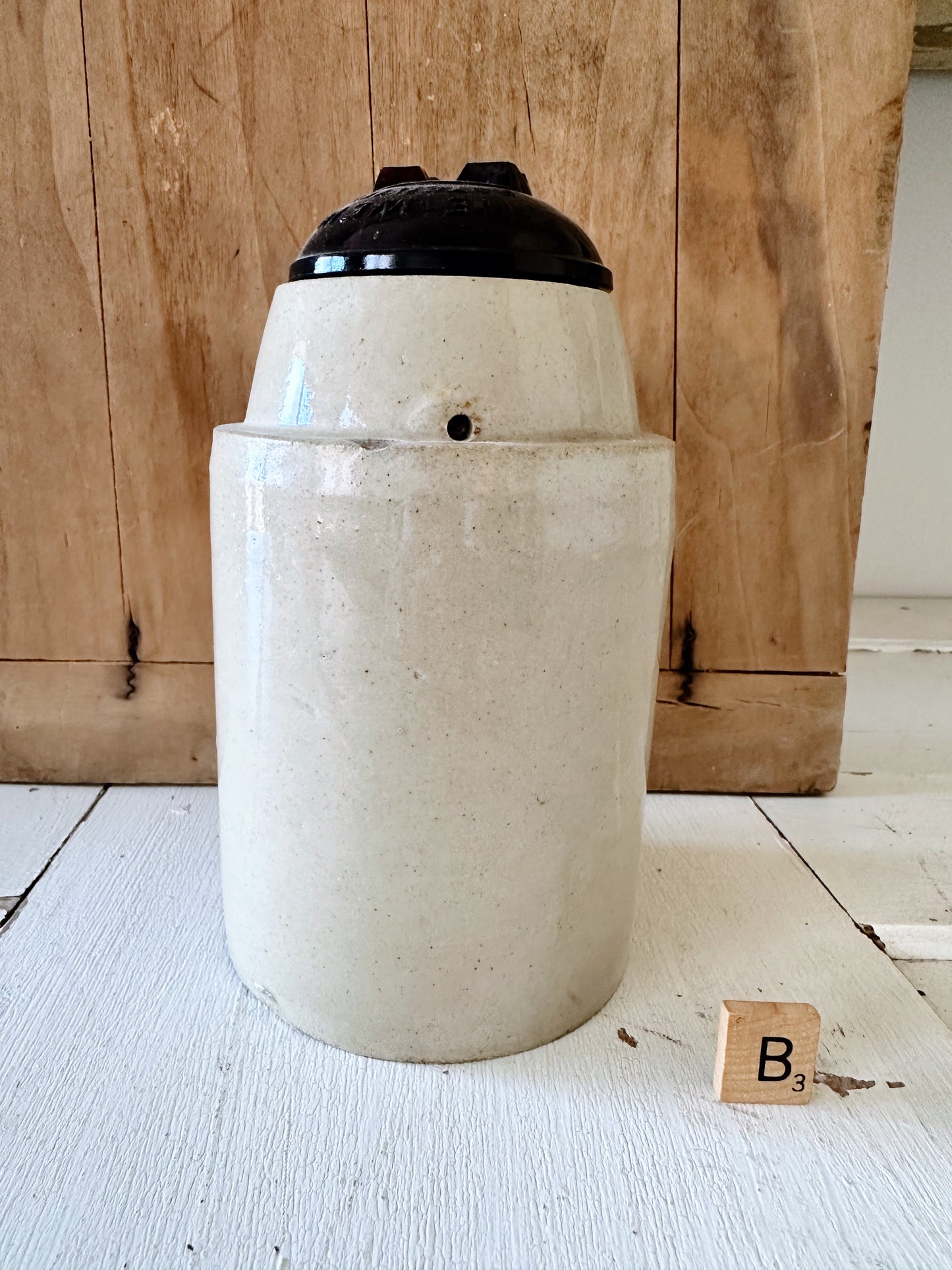 Antique Canning Crock with Amber Glass Lid