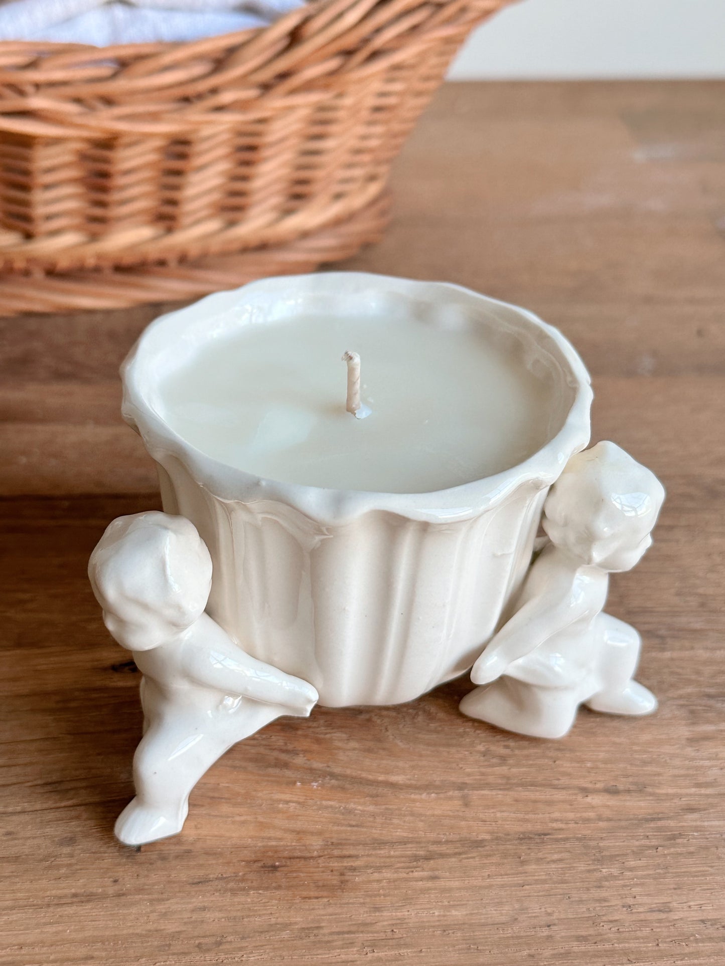 Hand Poured Pumpkin Chai Candle in a Vintage Cherub Planter