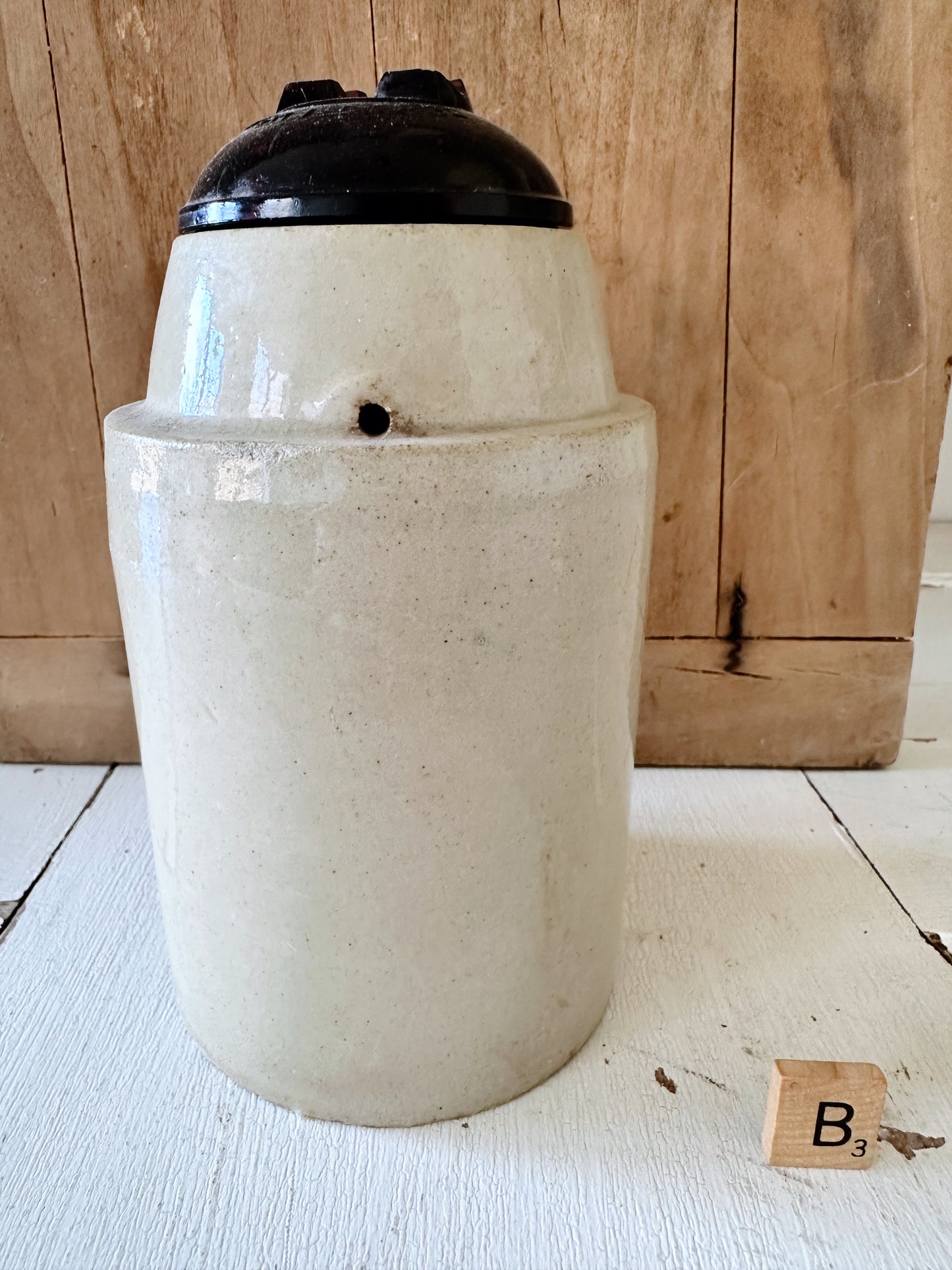 Antique Canning Crock with Amber Glass Lid