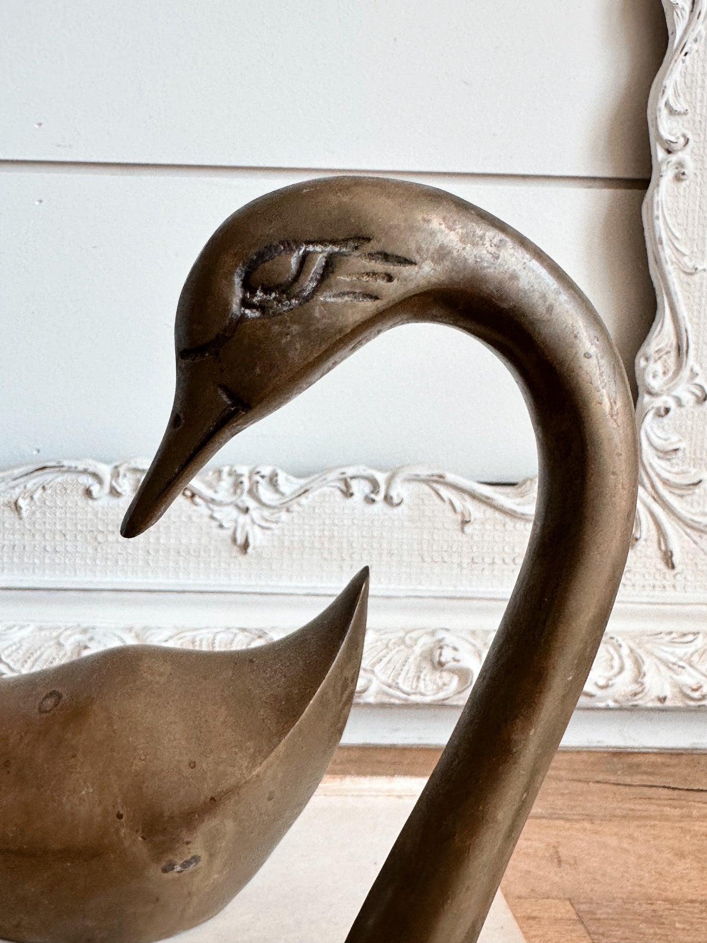 Pair of Vintage Brass Swans