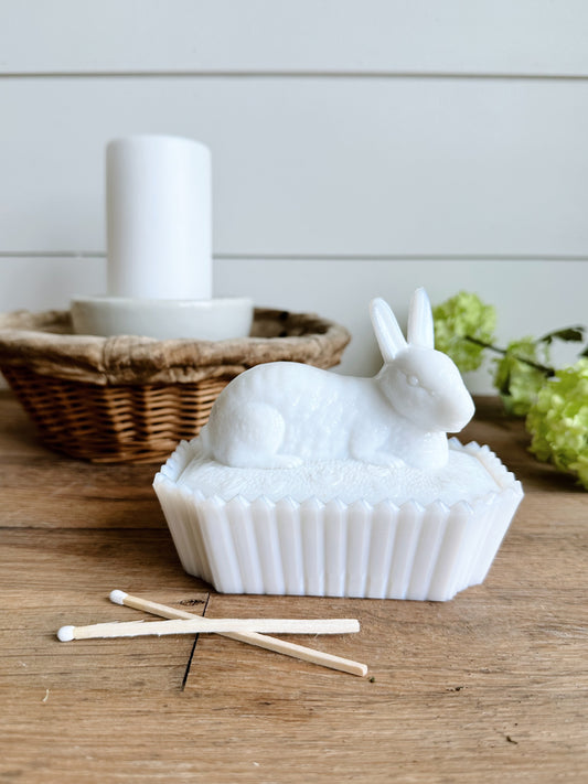 Vintage Milkglass Bunny Matchstick Holder