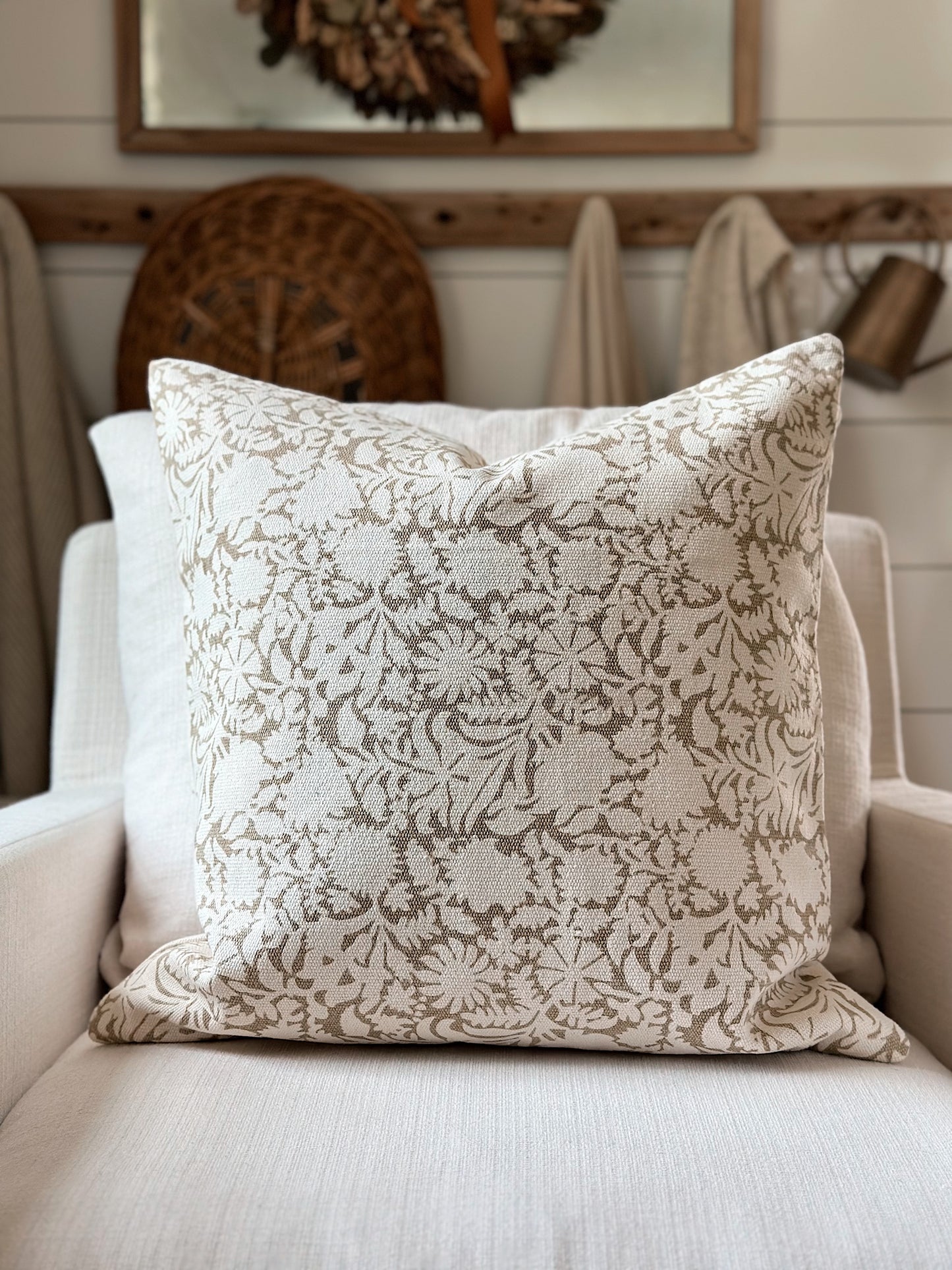 Floral Woven Cotton Pillow Cover in Brown