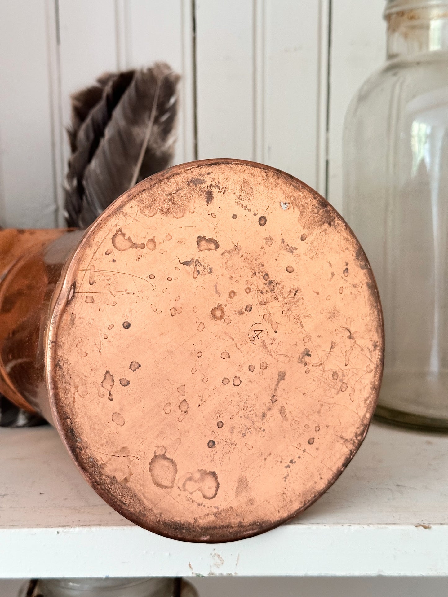 Vintage Copper Pitcher & Turkey Feathers