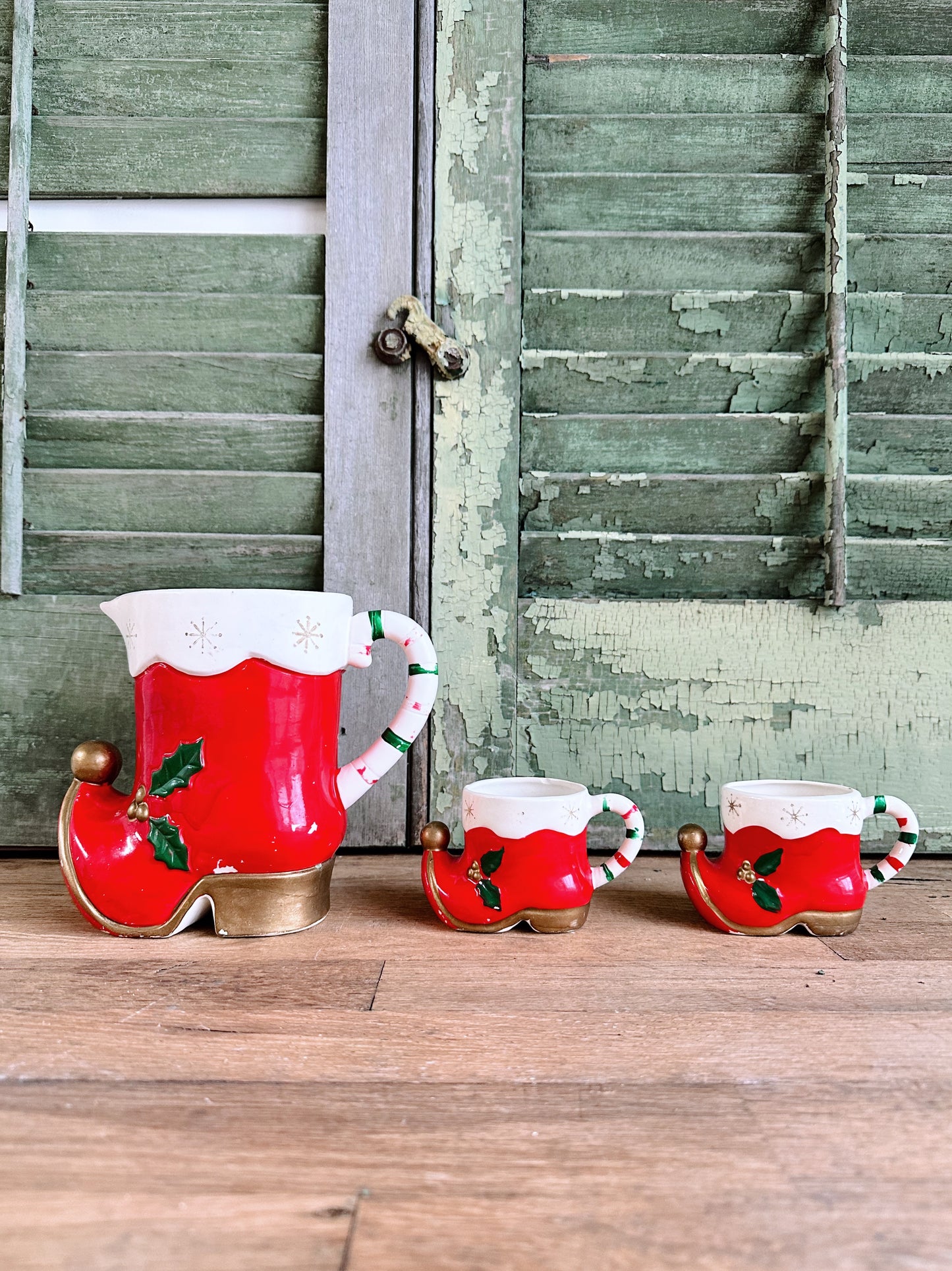 Vintage Napcoware Elf Boot Pitcher and Mug Set