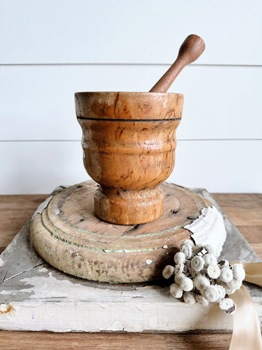 Vintage Wood Mortar and Pestle