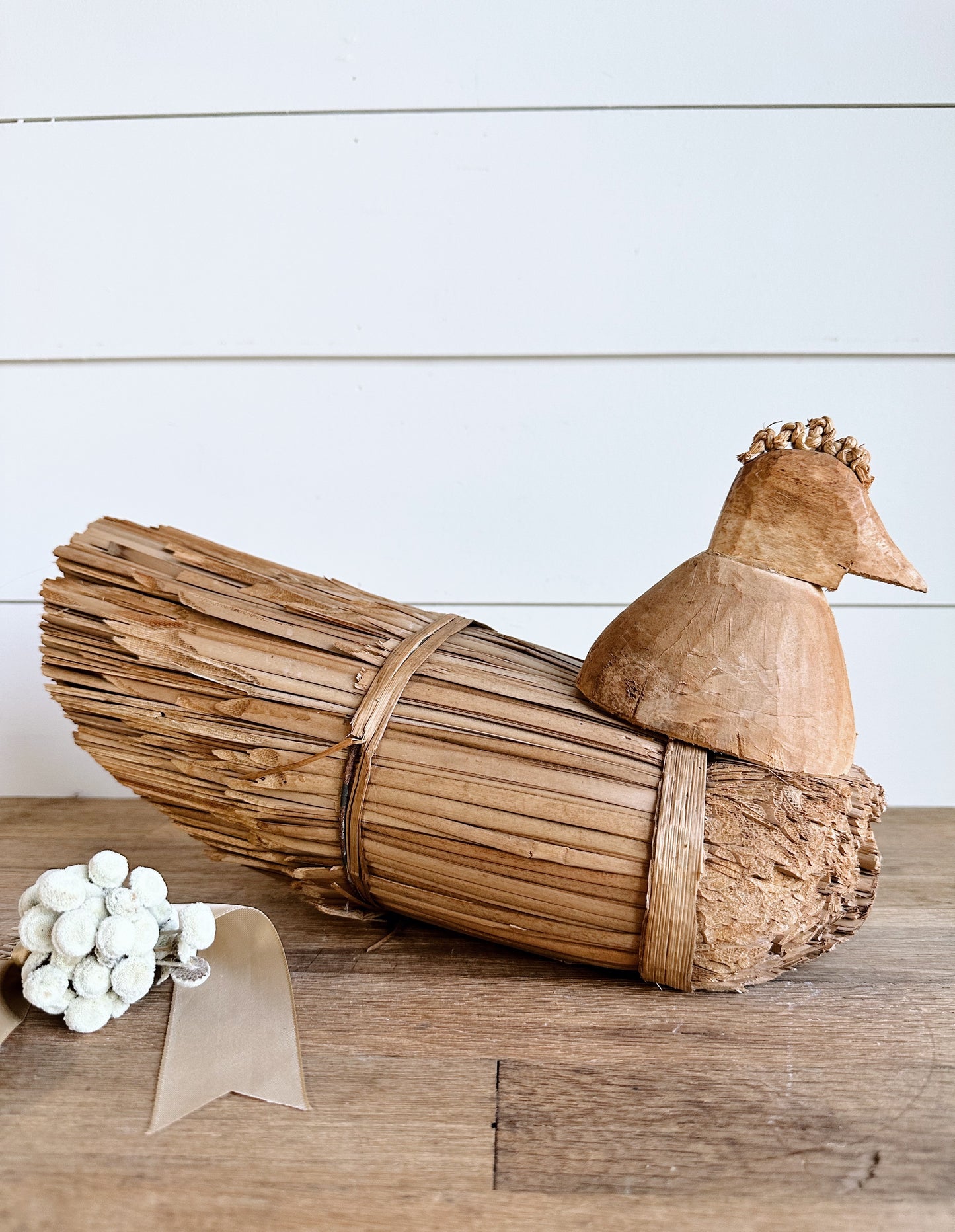 Vintage Wood and Reed Hen