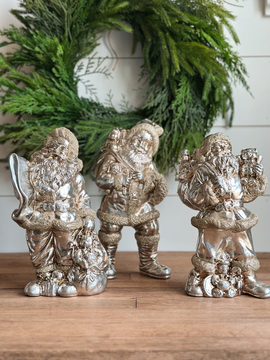 Antiqued Silver Santas