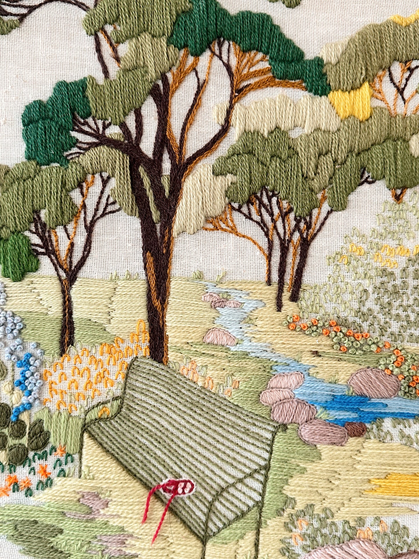 Vintage Park Scene Crewel Work