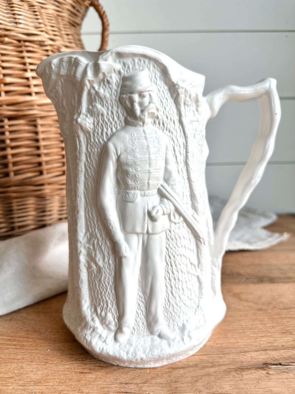 Vintage English Pitcher, Soldier Relief Design