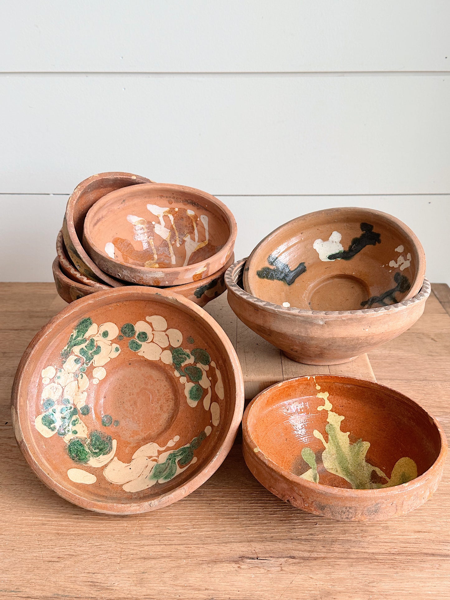 Vintage Hand Painted Clay Bowls