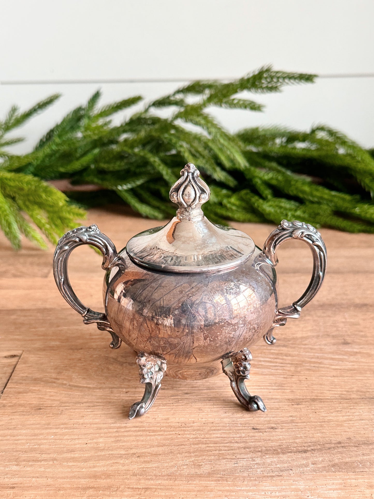 Hand Poured Cozy Christmas Candle in a Vintage Silver Plate Sugar Bowl