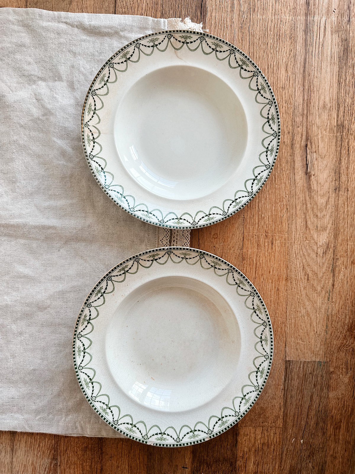 Pair of 1905 Antique Furnivals Ellesmere Shallow Soup Bowls