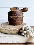 Awesome Primitive Mortar and Pestle with Metal Detail