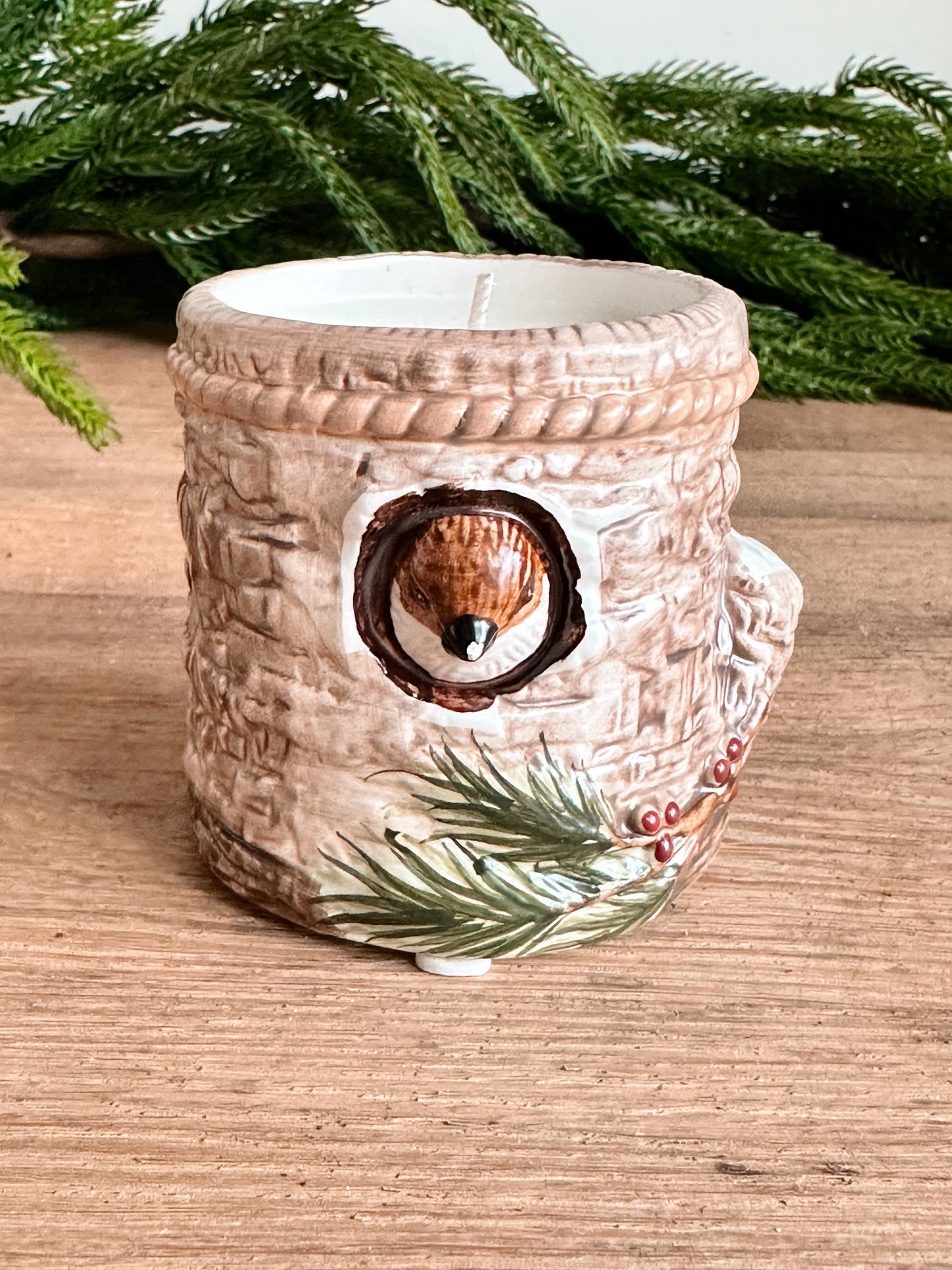 Hand Poured Cozy Christmas Candle in a Found Bird Vessel