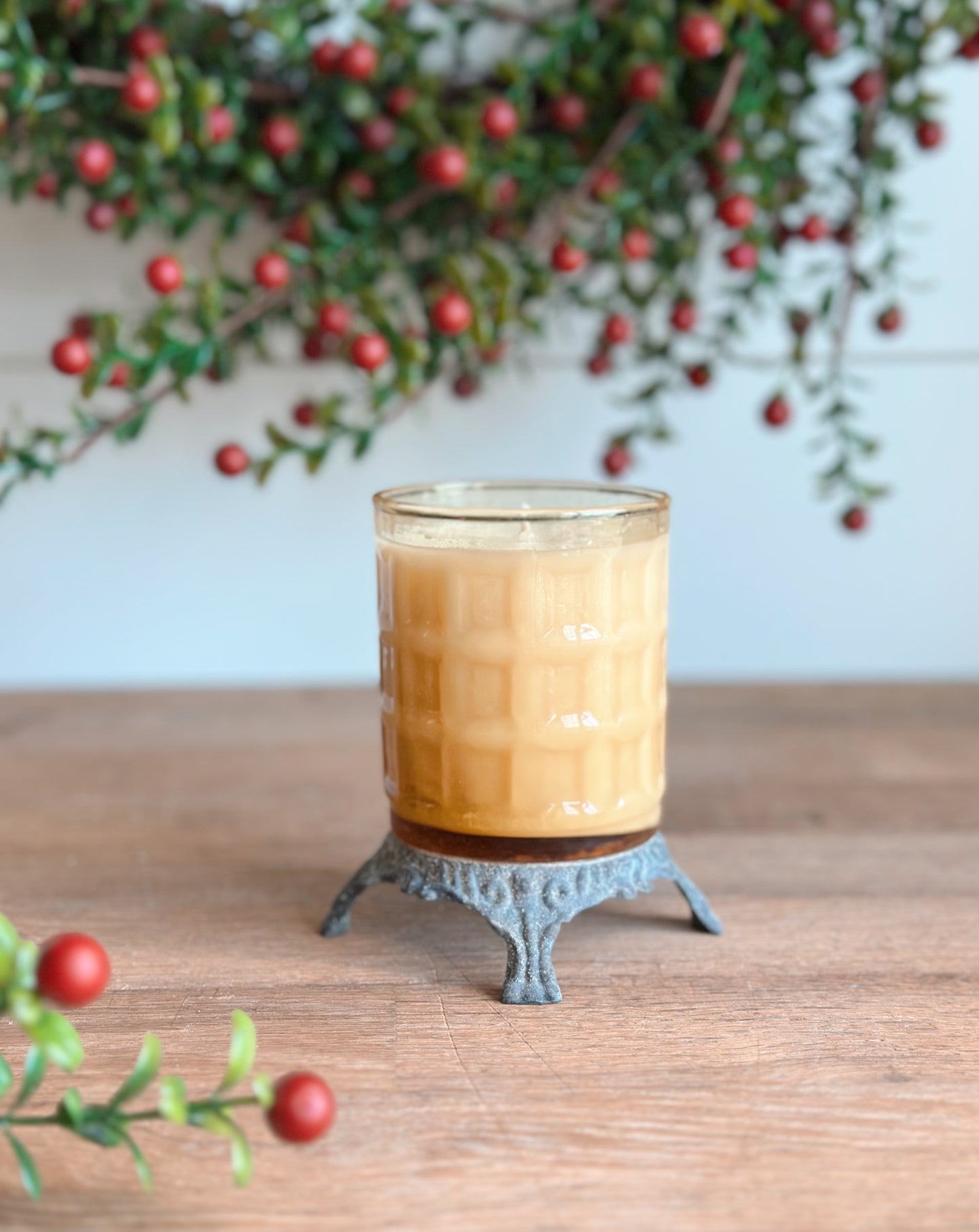 Gingerbread Cookie (new recipe) Vintage Vessel Candle, Light Amber Footed Vase