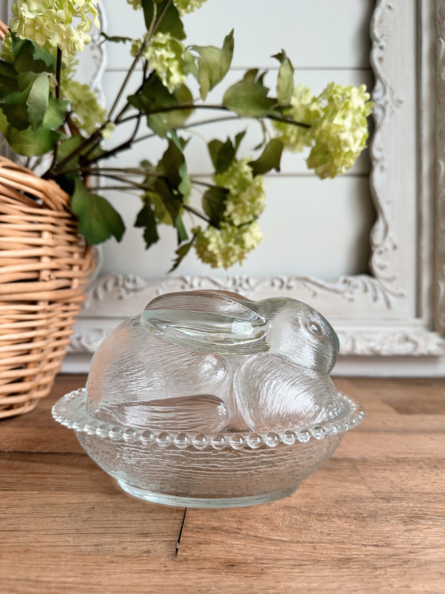 Vintage Glass Bunny on a Basket