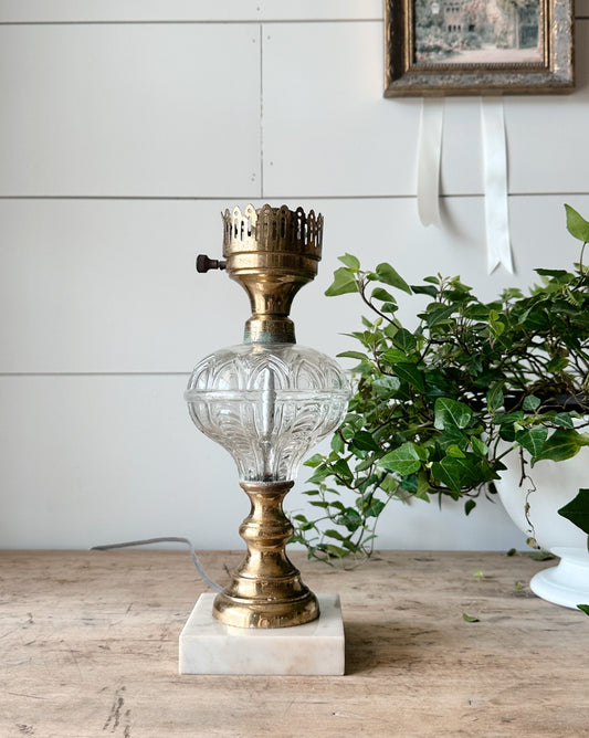 Vintage Blown Glass, Brass & Marble Lamp
