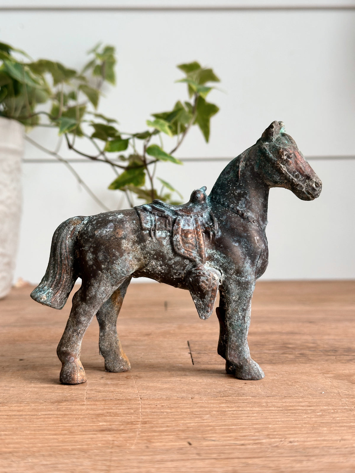 Vintage Brass Horse with Heavy Patina