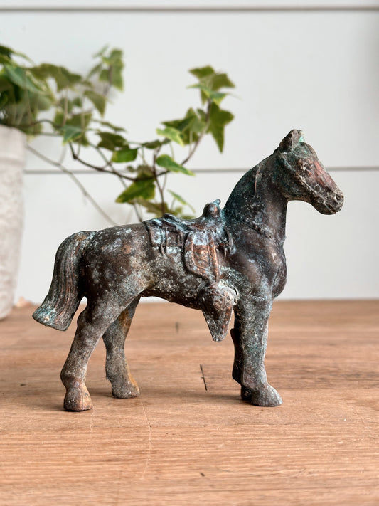 Vintage Brass Horse with Heavy Patina