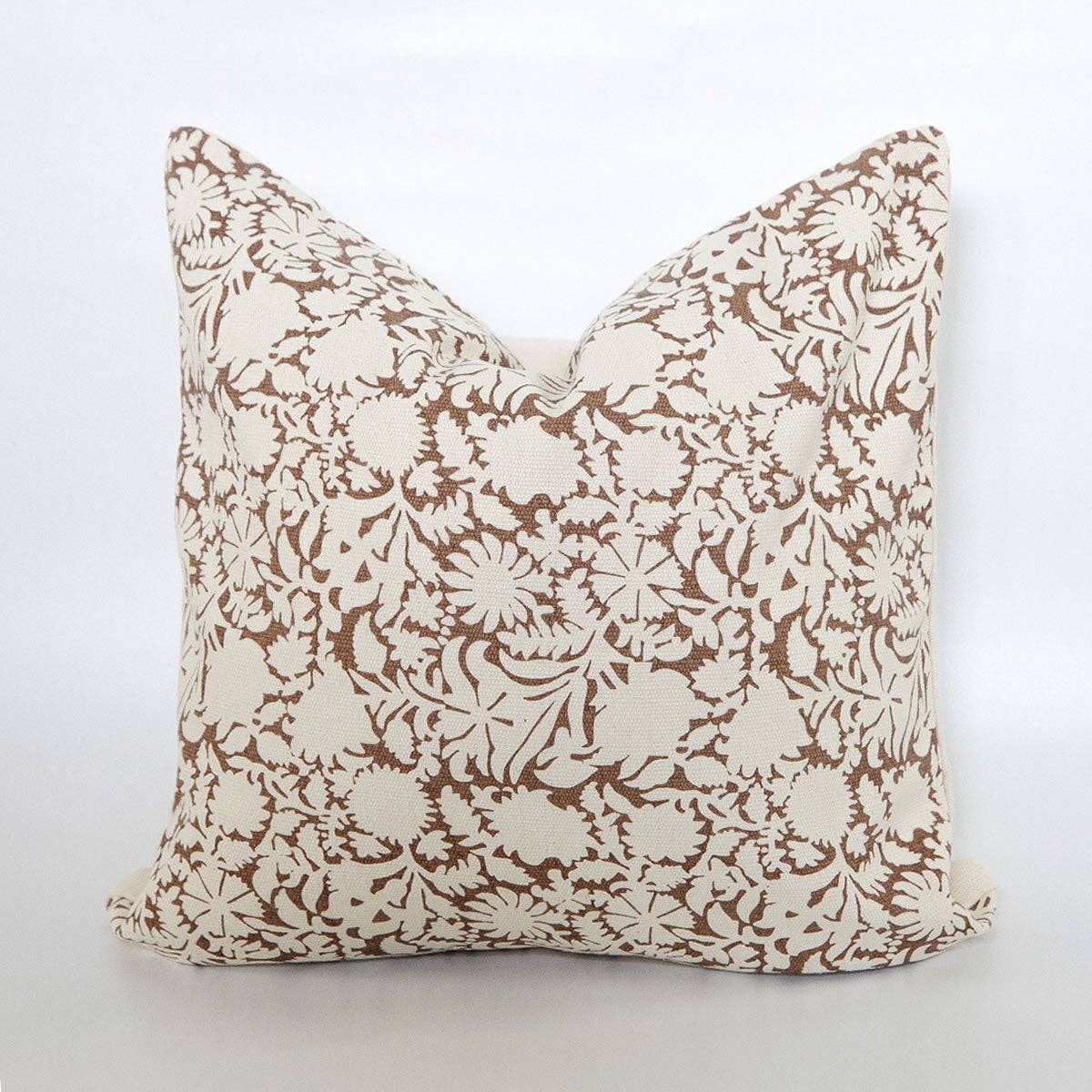 Floral Woven Cotton Pillow Cover in Brown