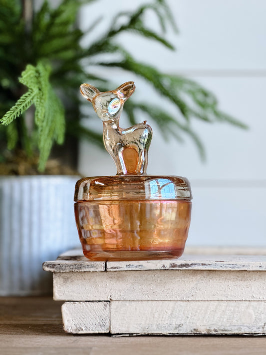 You Choose the Scent - Jeanette Marigold Deer Powder Jar Vintage Vessel Candle