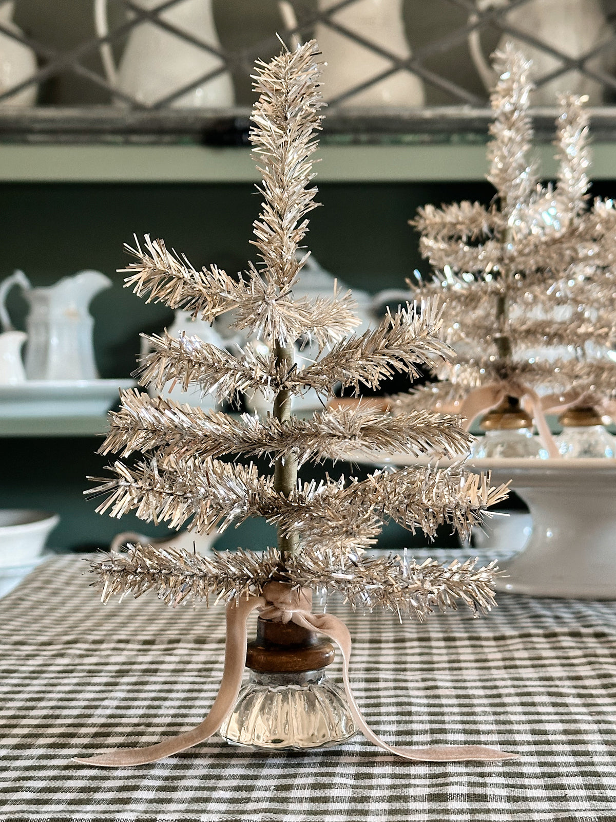 Vintage Glass Door Knob Tinsel Tree, 10”