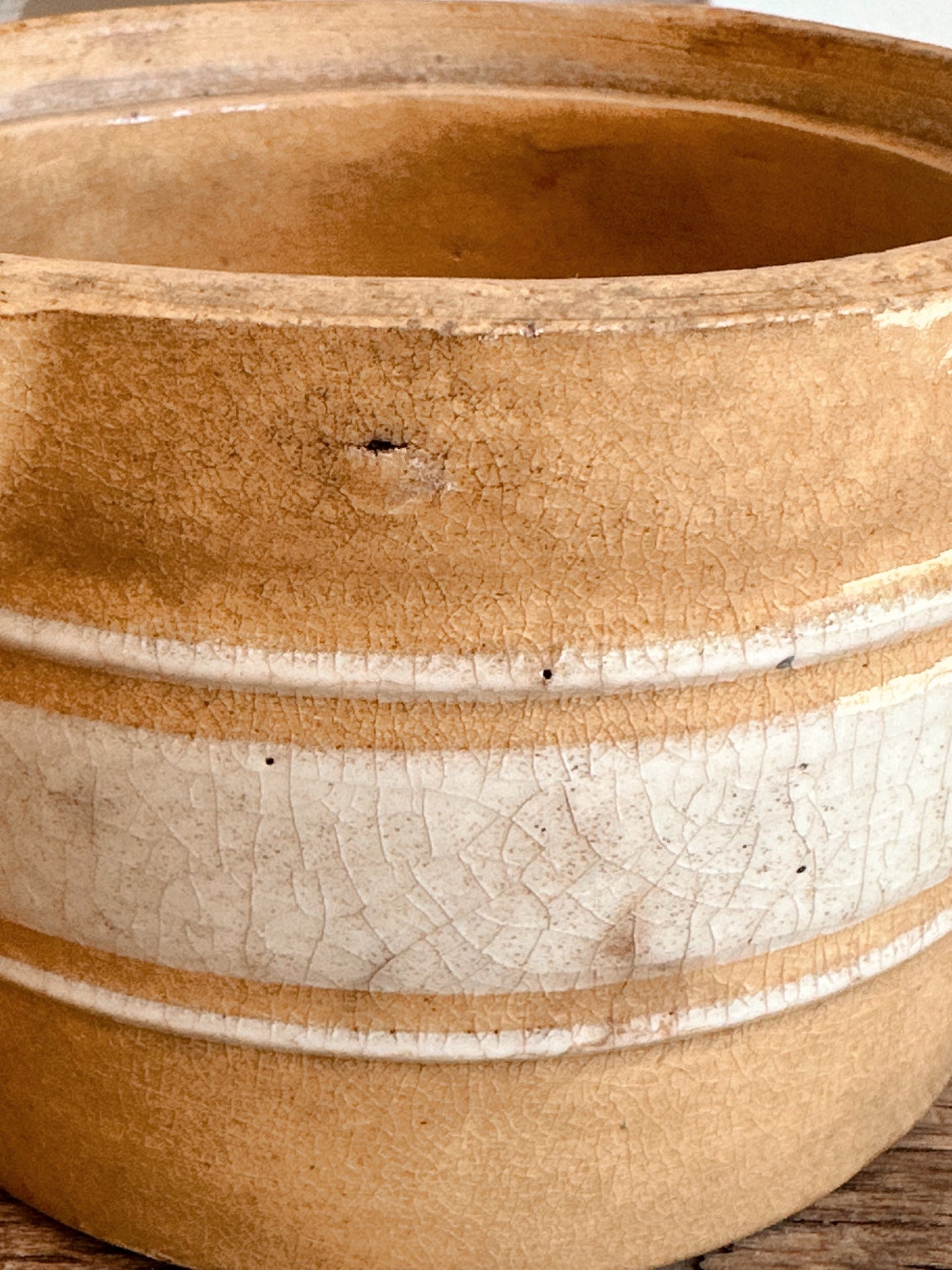 Vintage Banded Yellow Ware Butter Crock