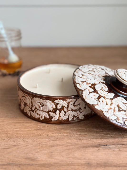 Spiced Honey - Brown & White Vintage Covered Dish