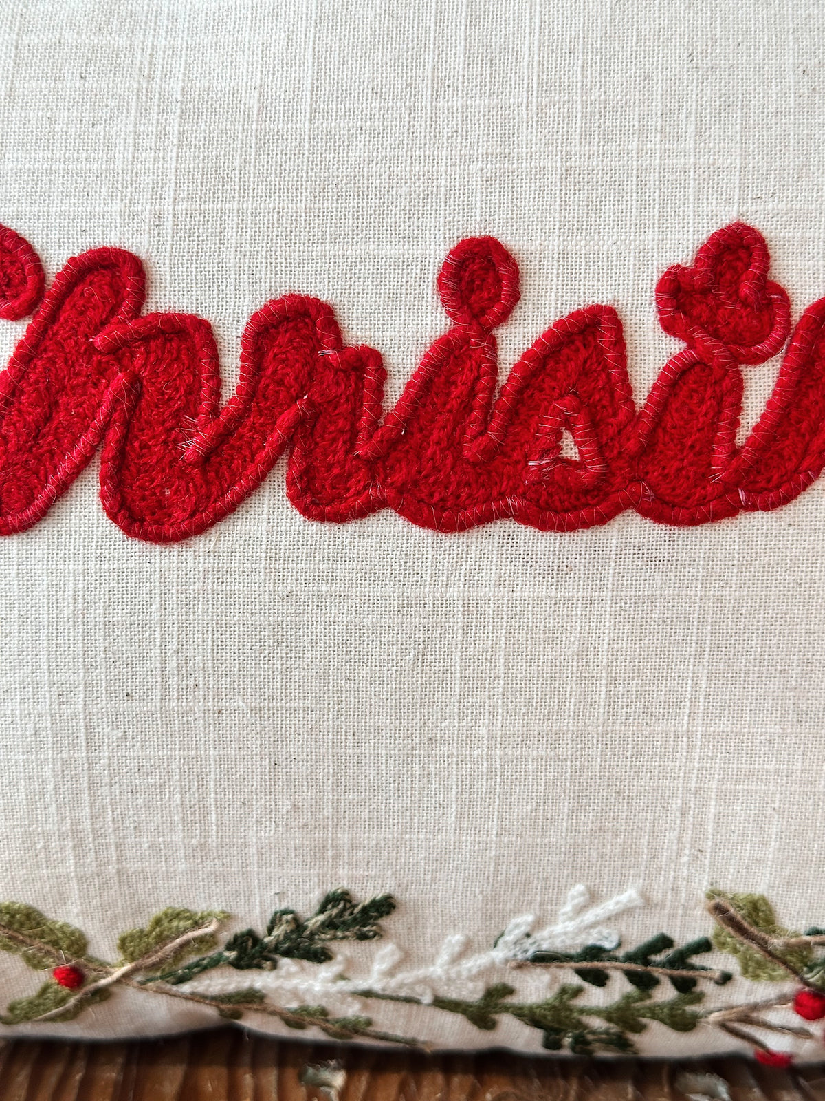 Embroidered Merry Christmas Pillow