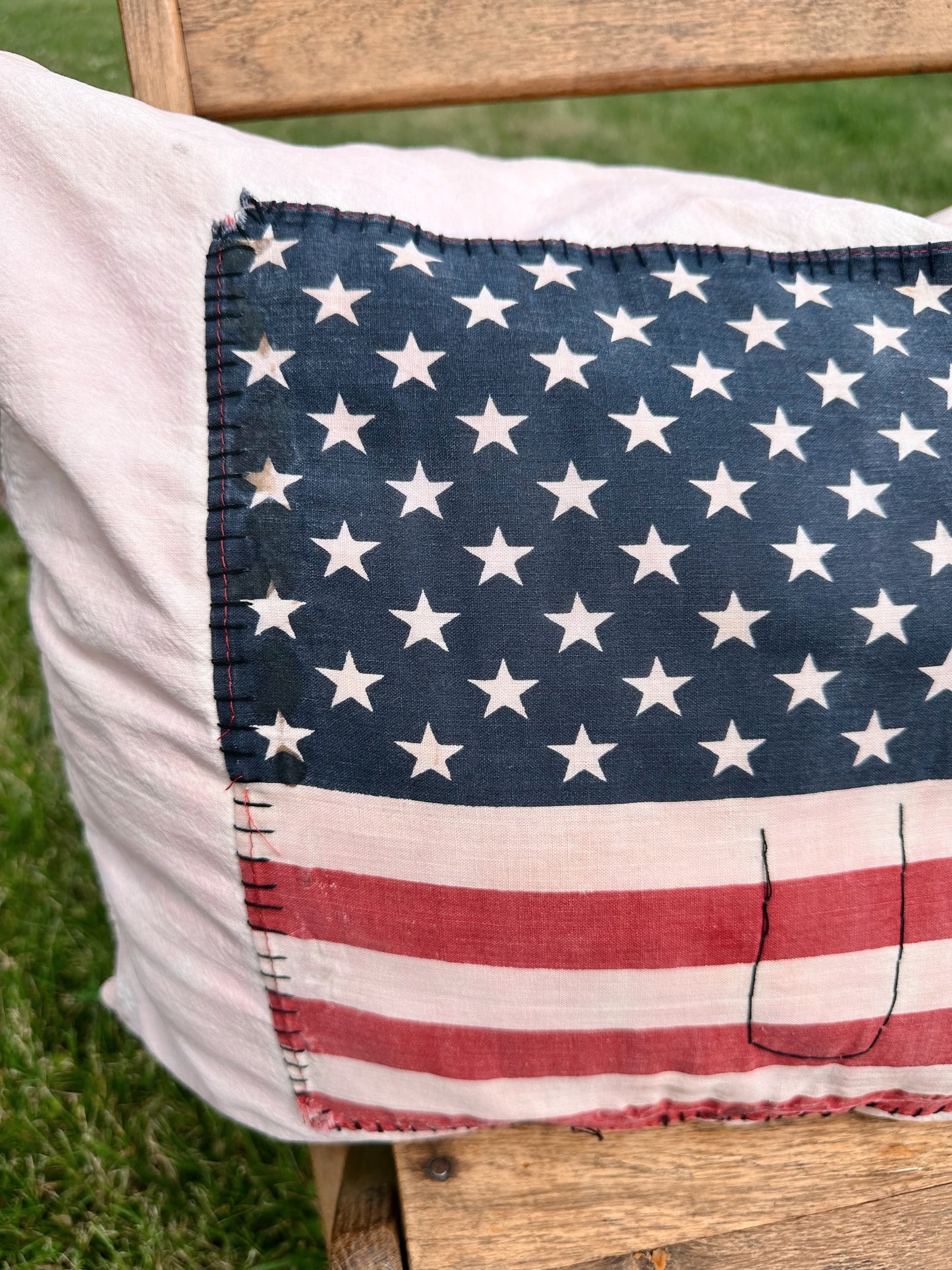 Handmade Feed Sack Flag Pillow