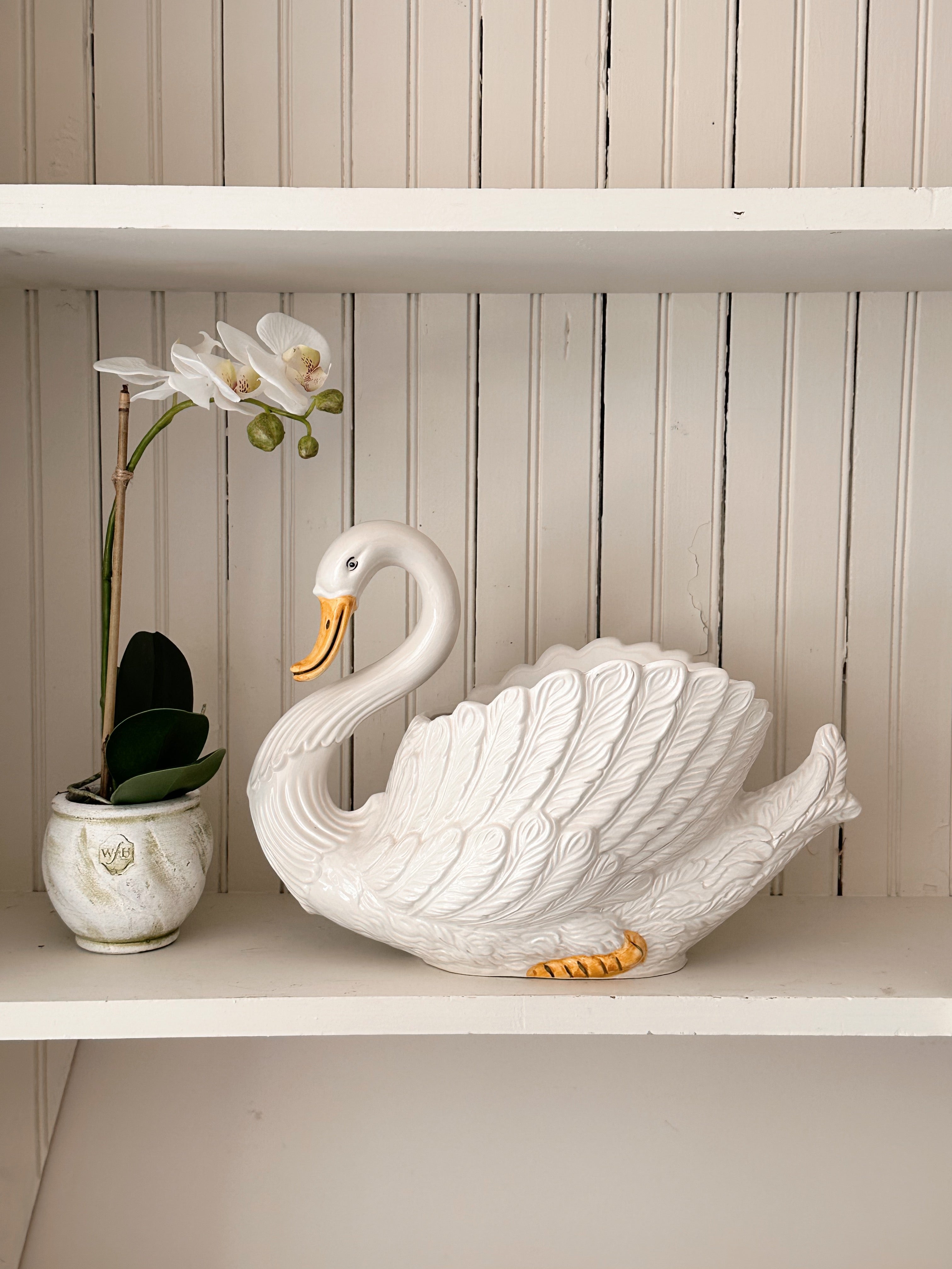 Mid Century 1950s Vintage Hull 81 USA Pottery Double Swan Planter/Creamy White Swans Water Lilly Indoor Planter Home Garden Made hotsell In USA