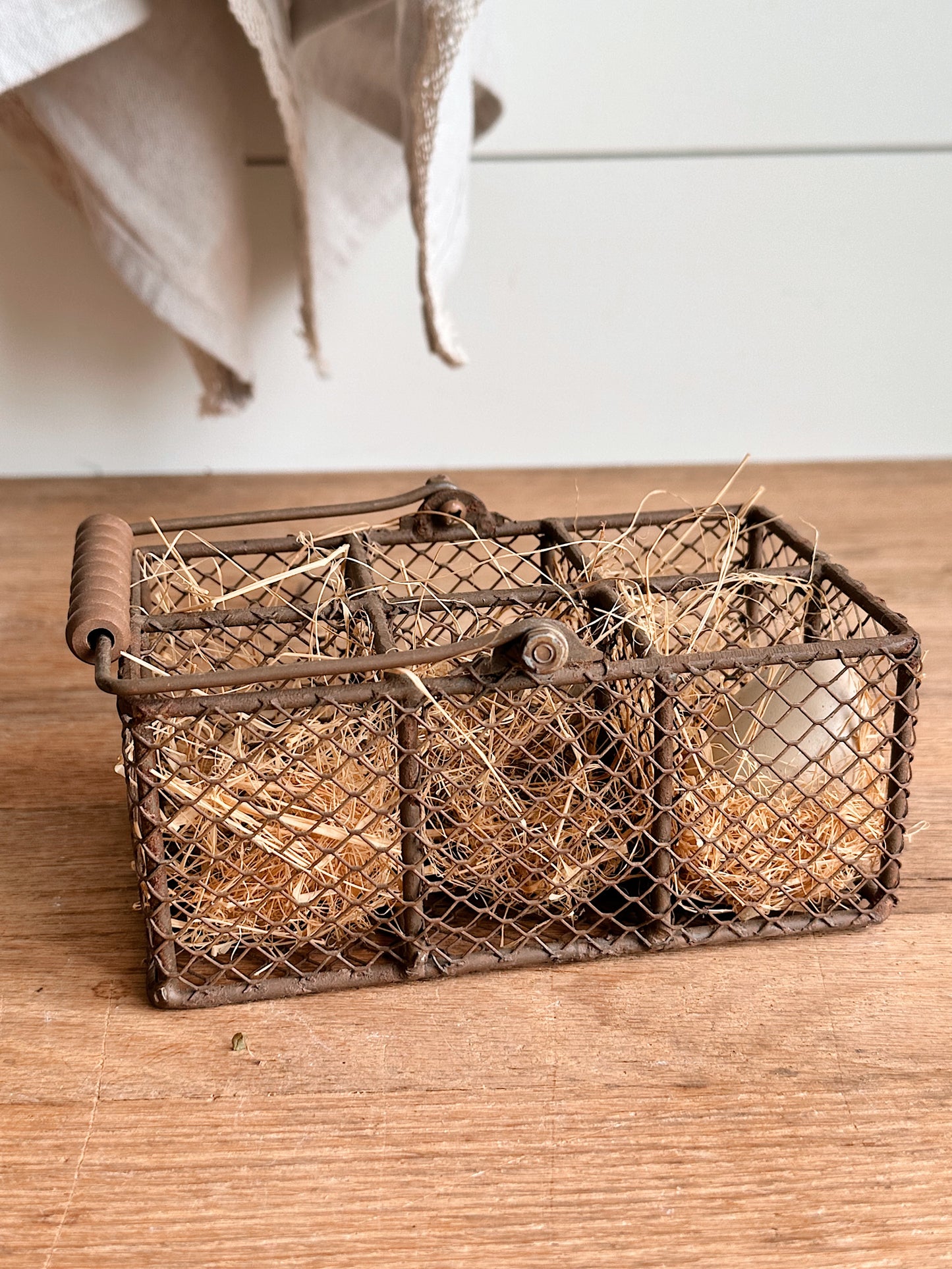 Vintage Metal Wire Carrier & Faux Eggs