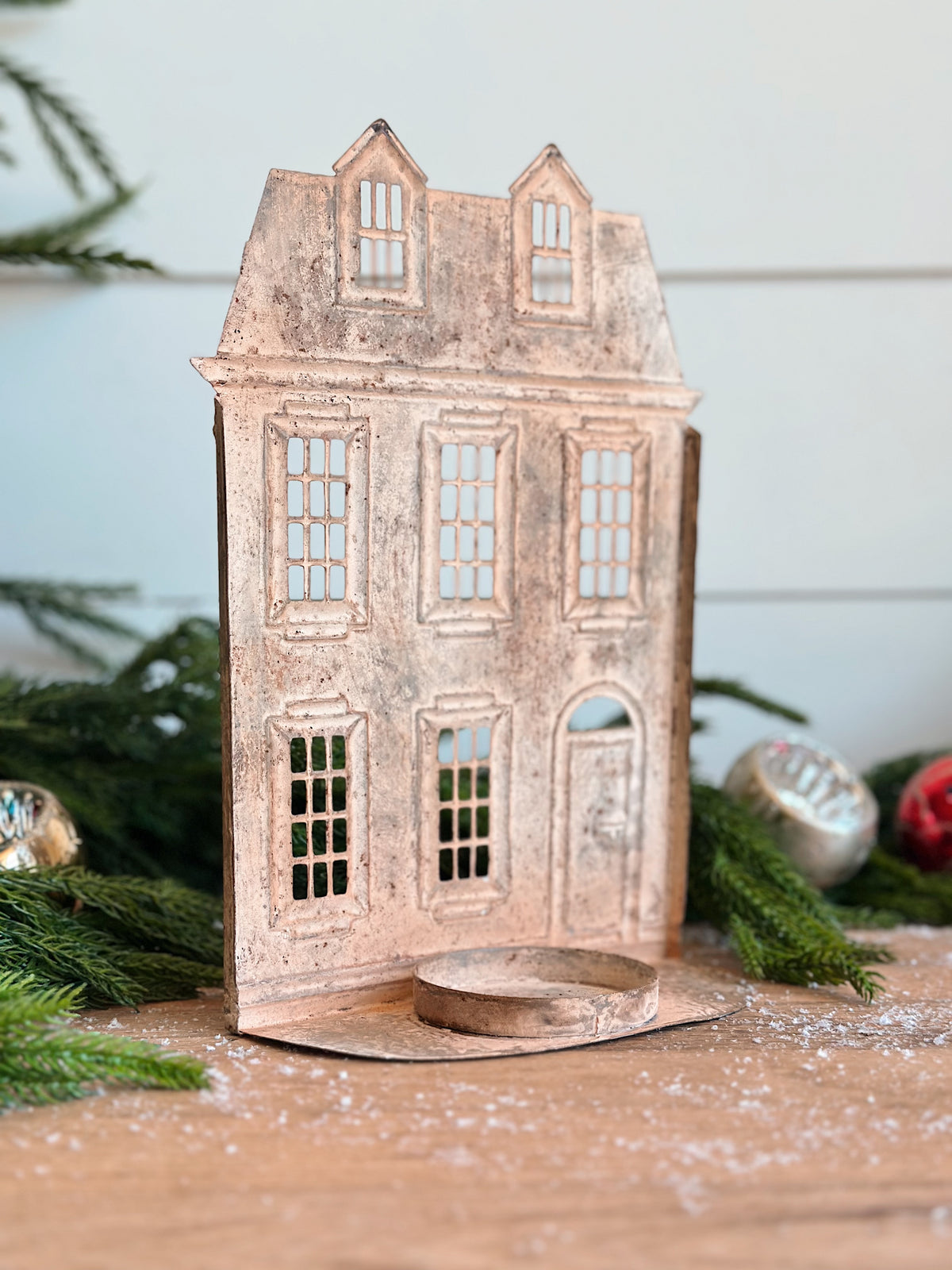 Embossed Tin House Candle Holders