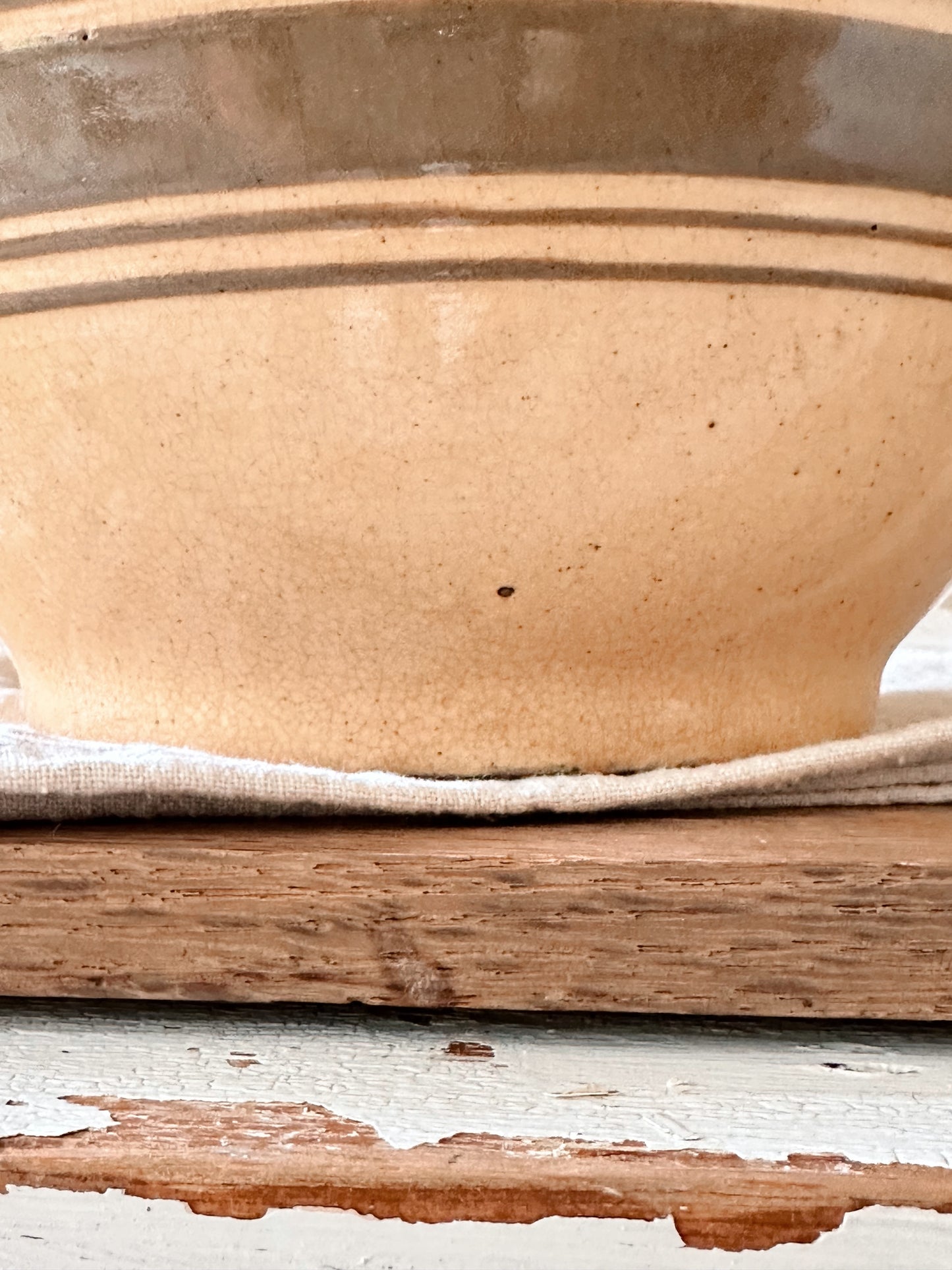 Vintage Yellow Ware Bowl with Brown Stripe