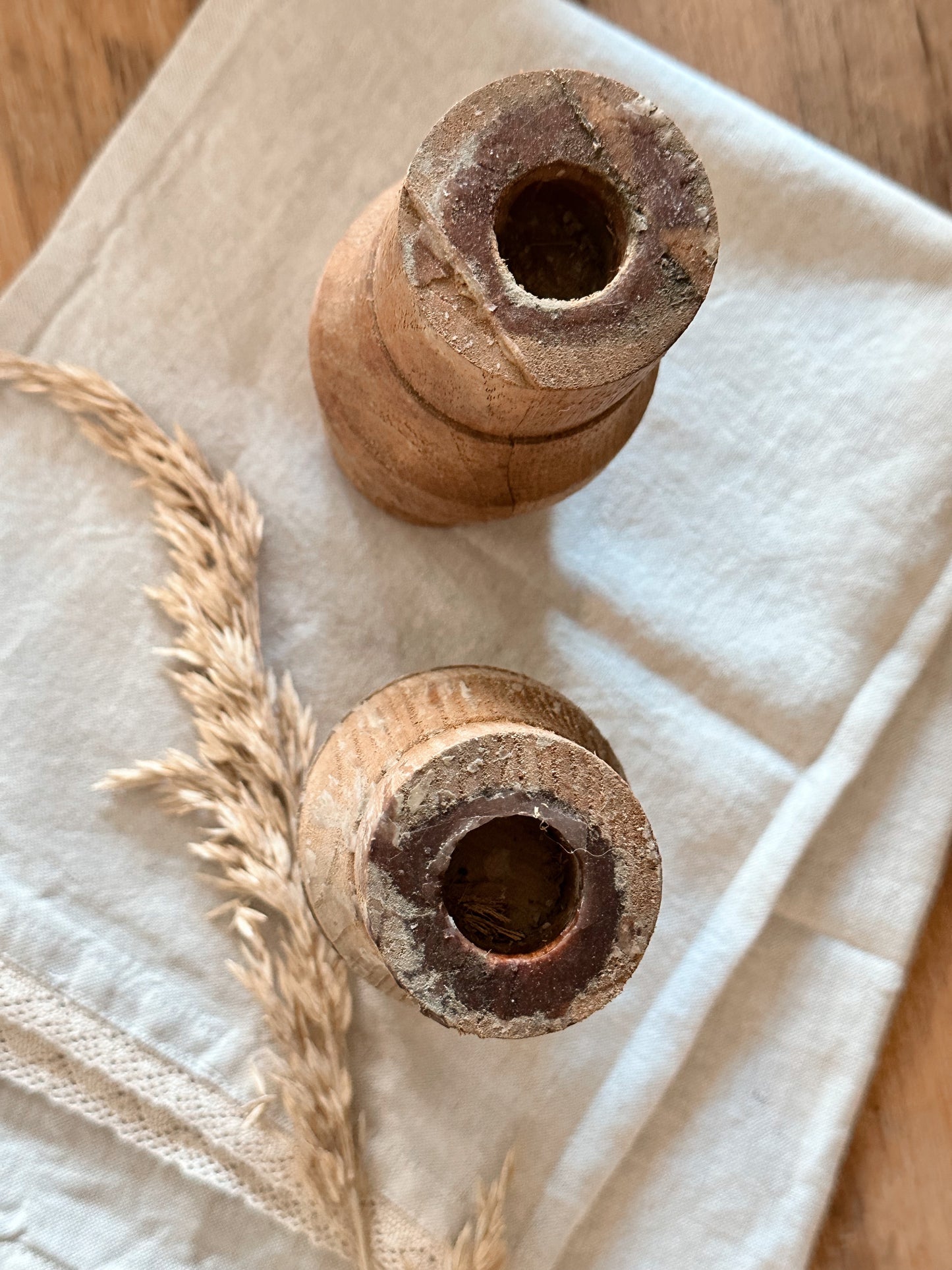 Found Salvaged Wood Wheel Cog Candle Holders