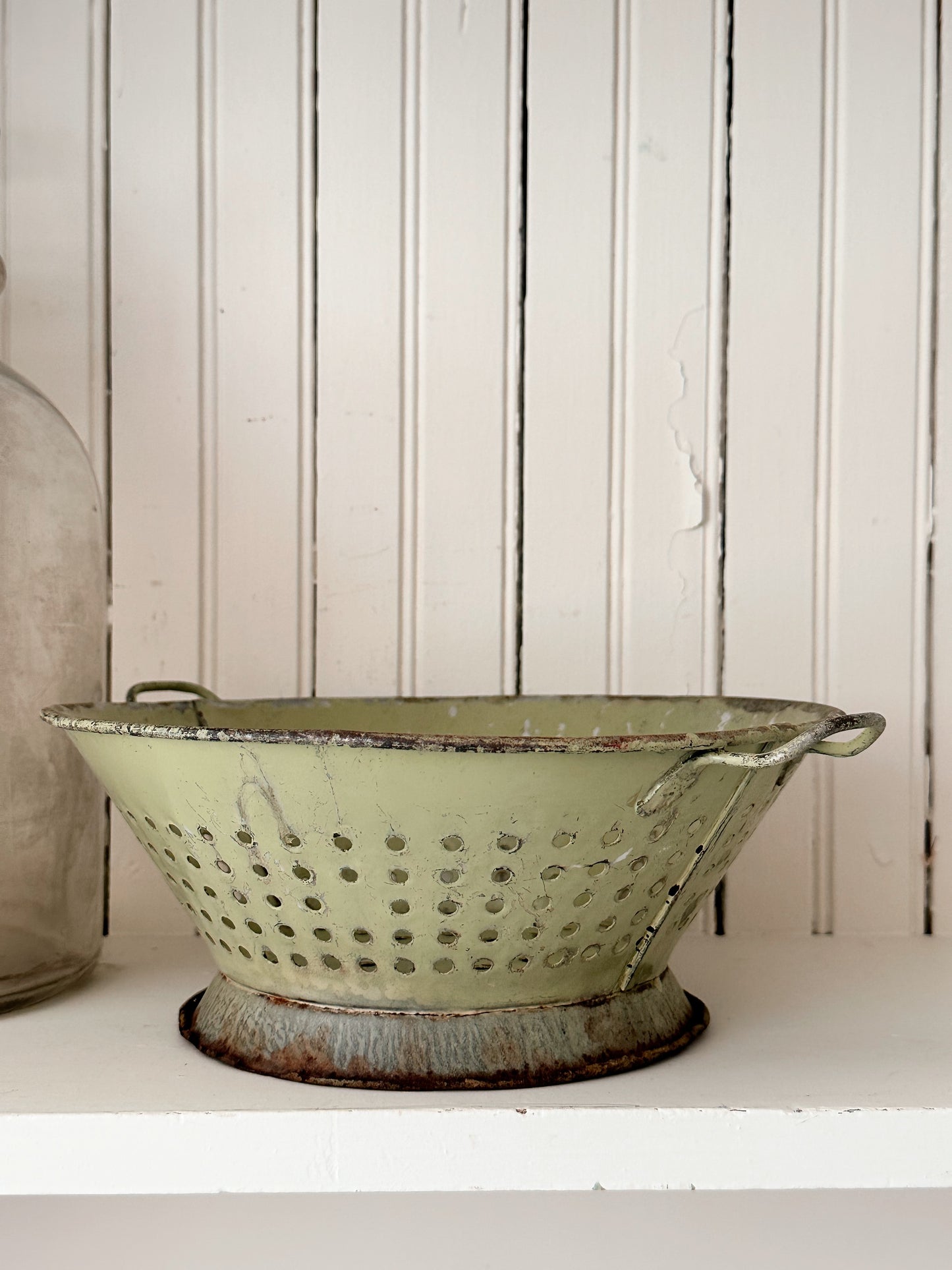 Vintage Green Enamelware Colander