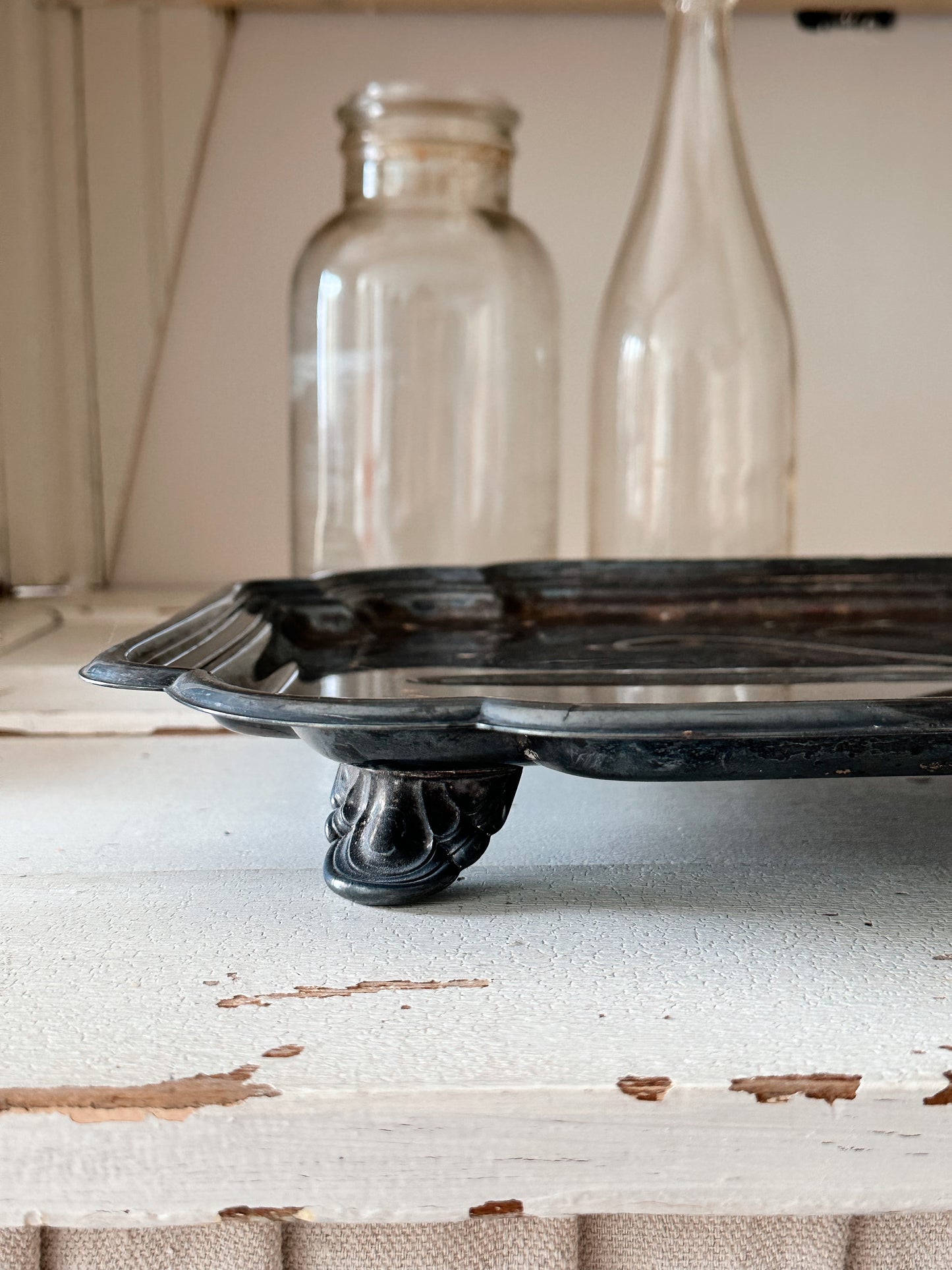 Pretty Vintage Silver Plate Footed Tray