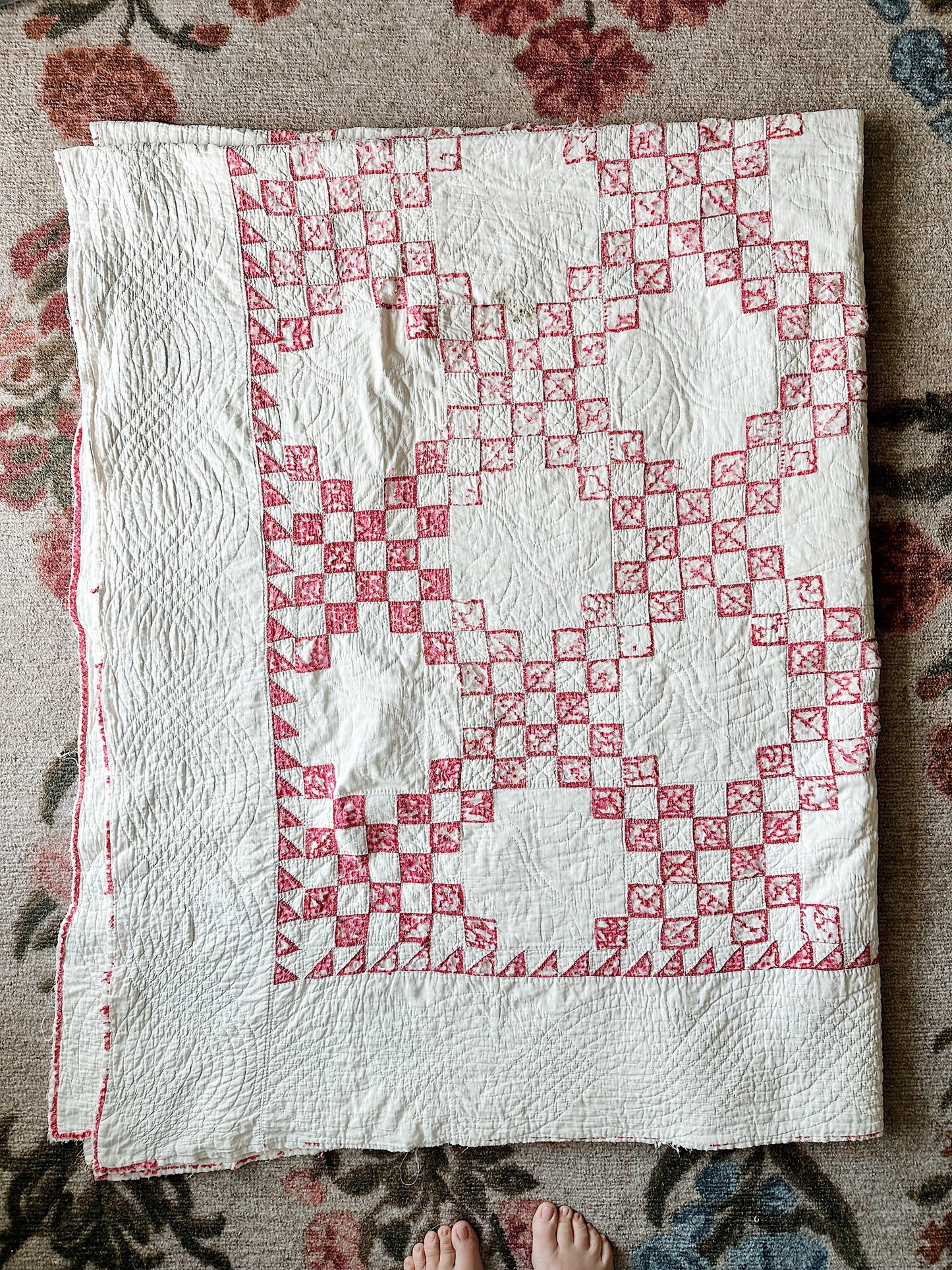 Vintage Hand Stitched Irish Chain Cutter Quilt