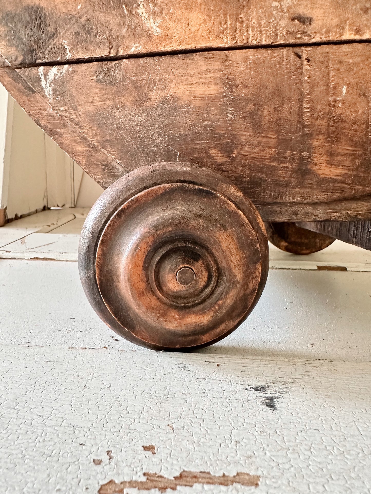 Amazing Old Carved Wood Duck on Wheels