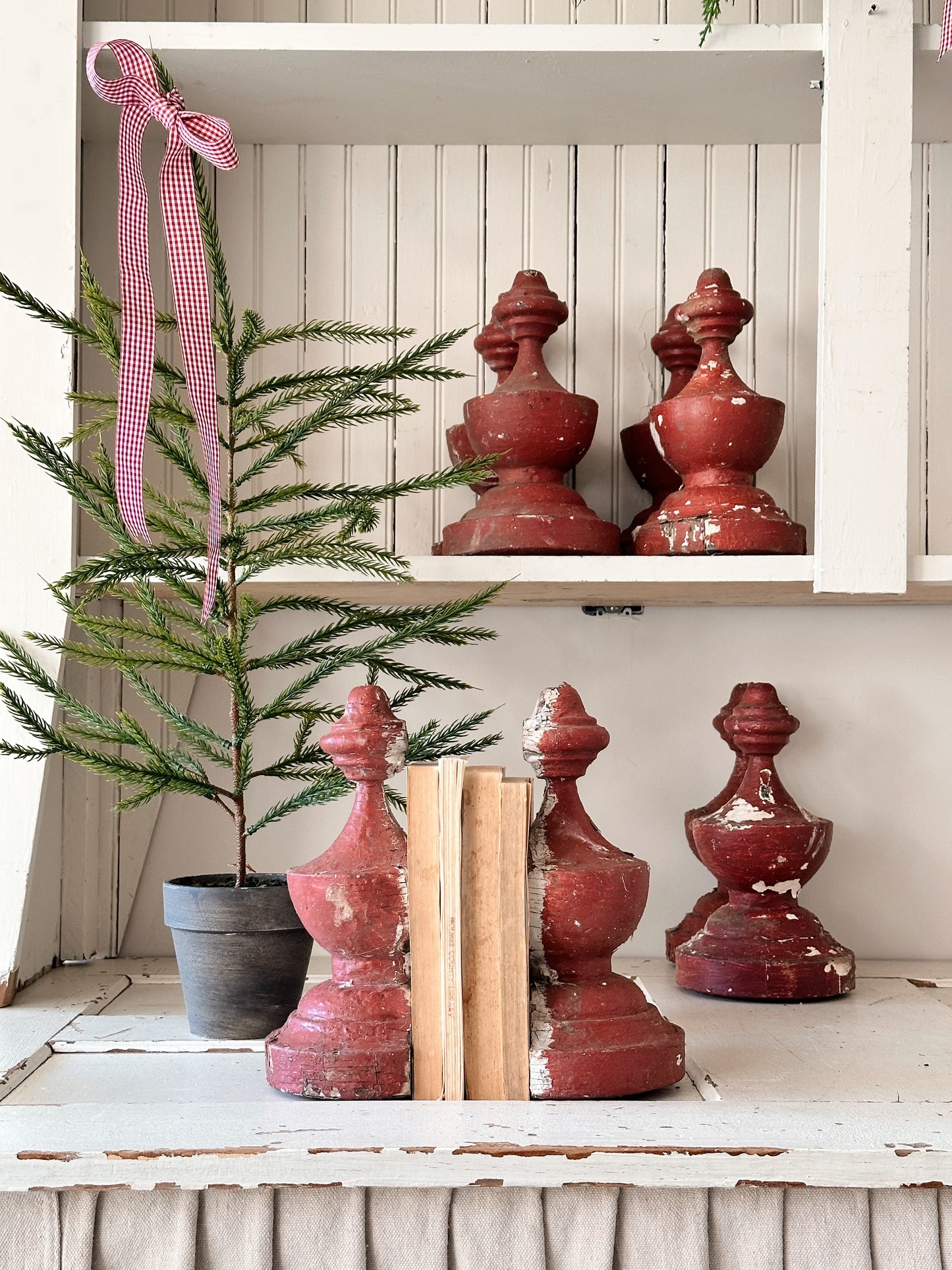 Pair of Vintage Chippy Red Architectural Salvage Pieces