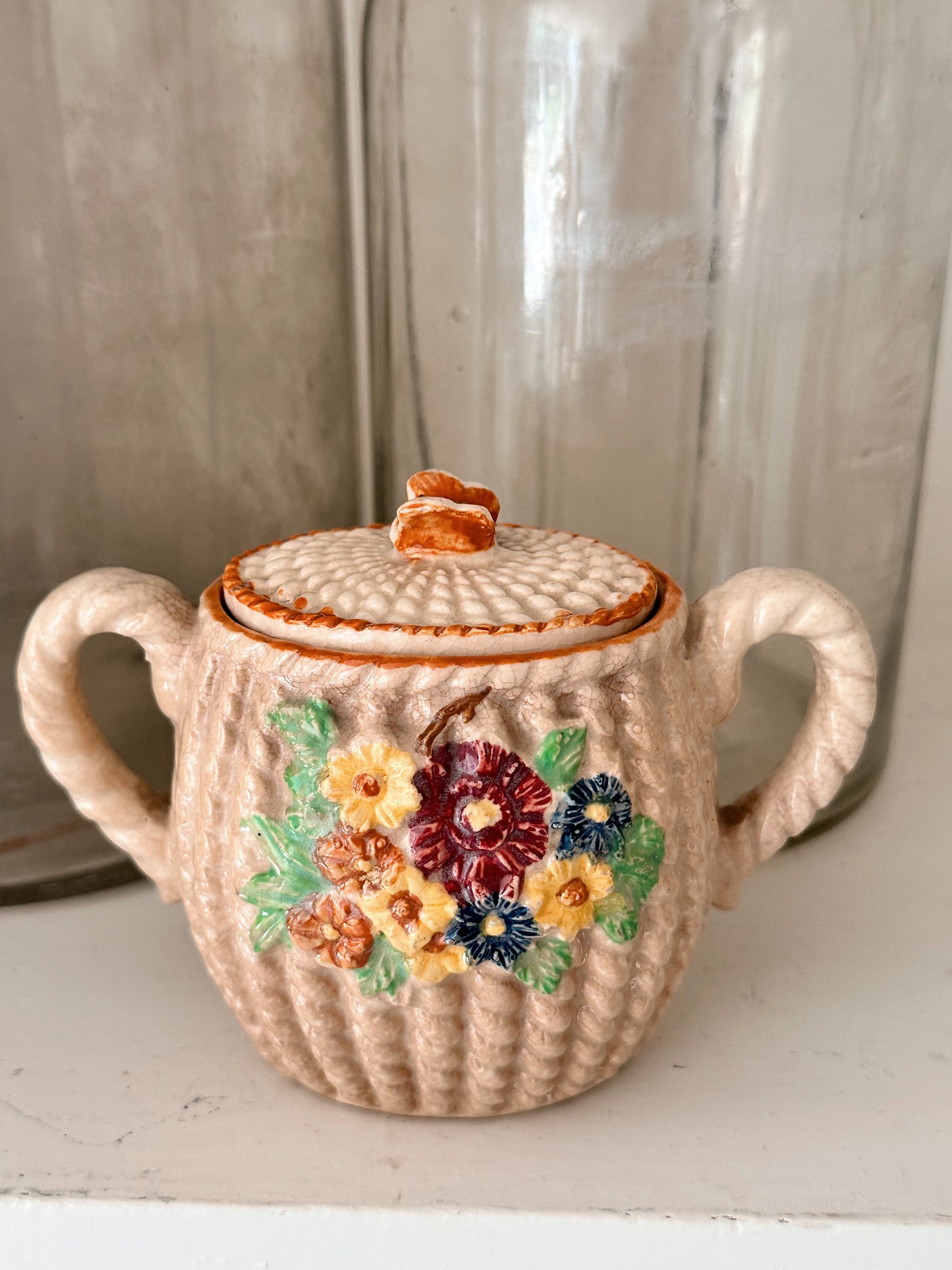 Vintage Basket Weave Sugar Pot